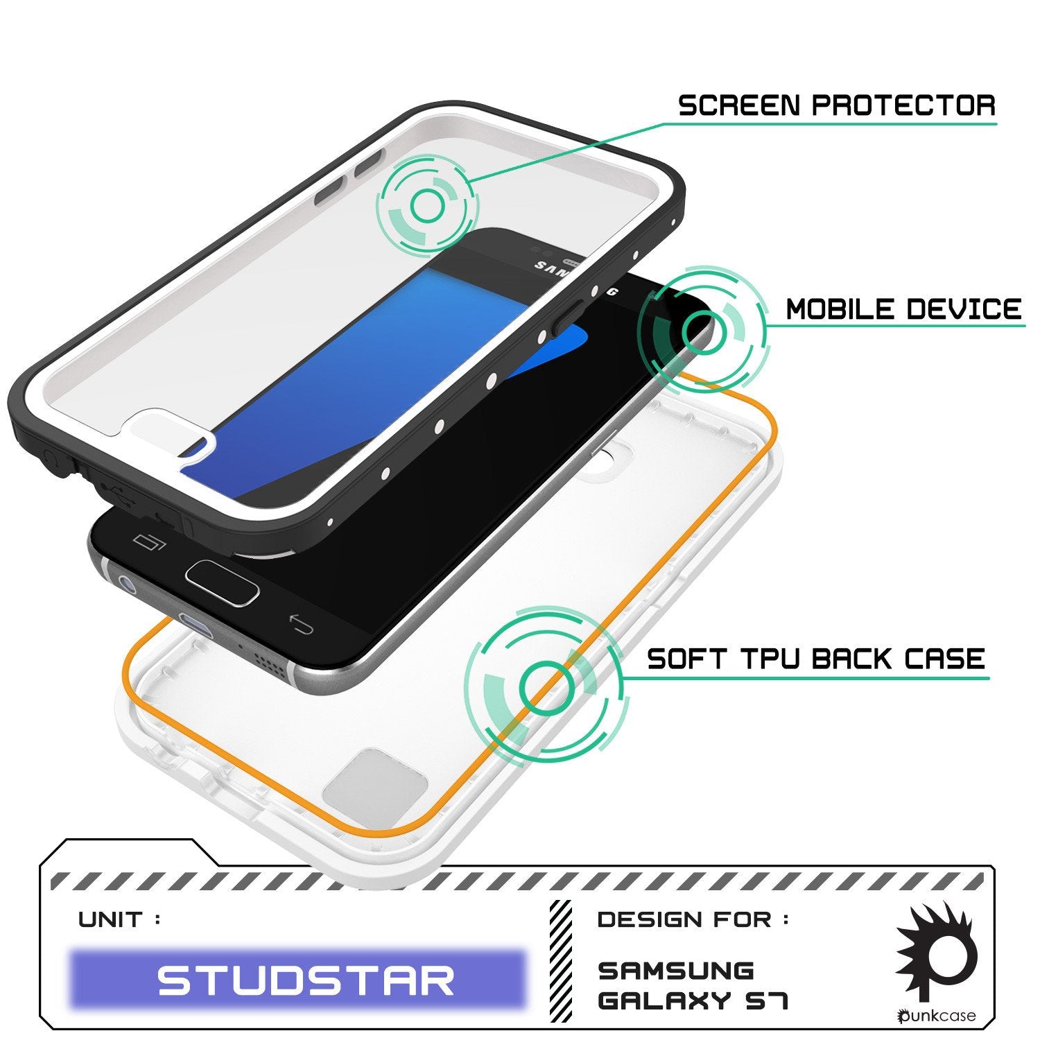 Galaxy S7 Waterproof Case, Punkcase StudStar White Thin 6.6ft Underwater IP68 Shock/Dirt/Snow Proof