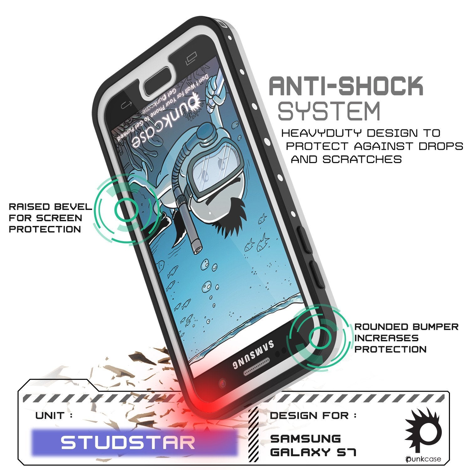 Galaxy S7 Waterproof Case, Punkcase StudStar White Thin 6.6ft Underwater IP68 Shock/Dirt/Snow Proof