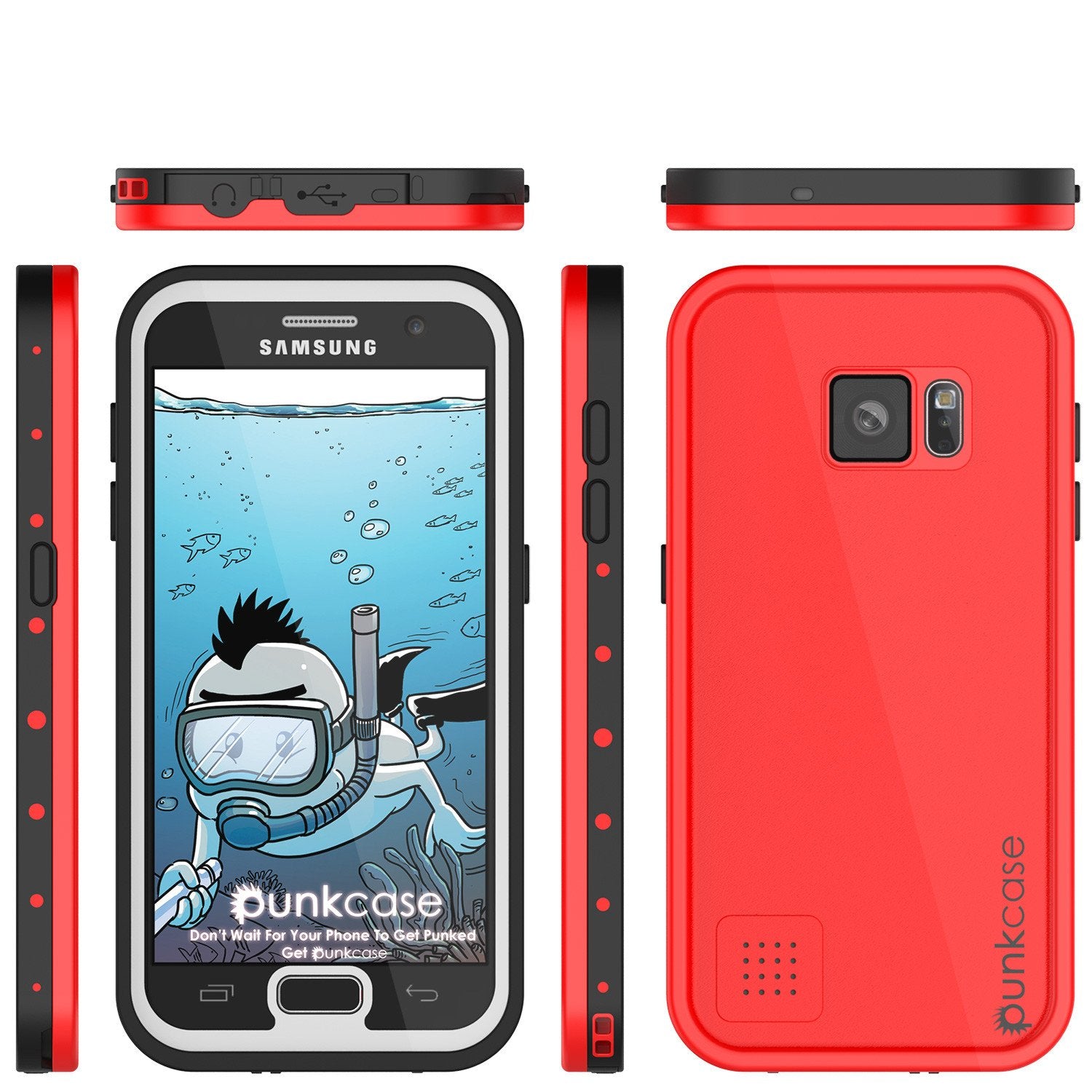 Galaxy S7 Waterproof Case PunkCase StudStar Red Thin 6.6ft Underwater IP68 Shock/Dirt/Snow Proof
