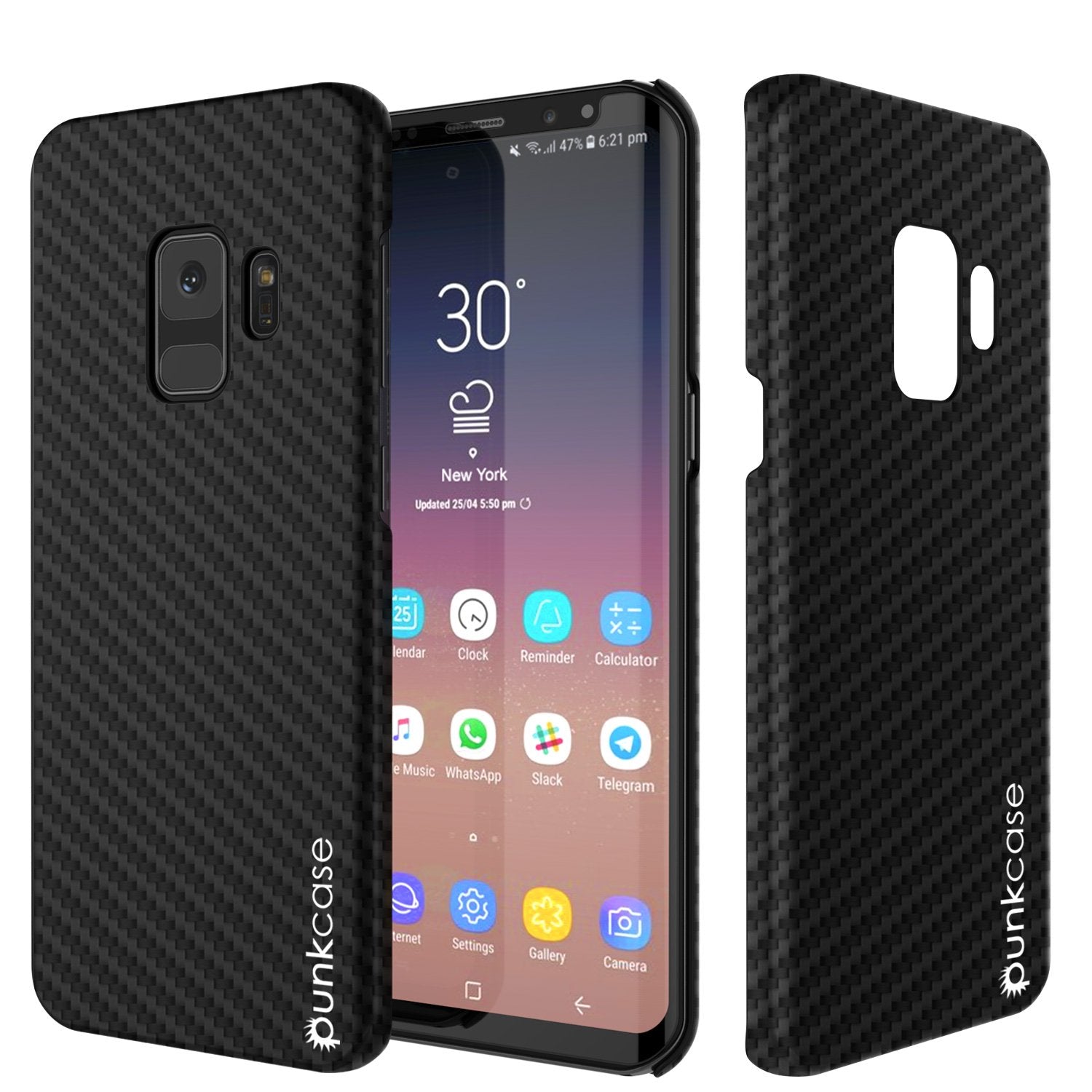 Galaxy S9 Punkcase, Carbon Shield Heavy Duty & Ultra Thin Black Case