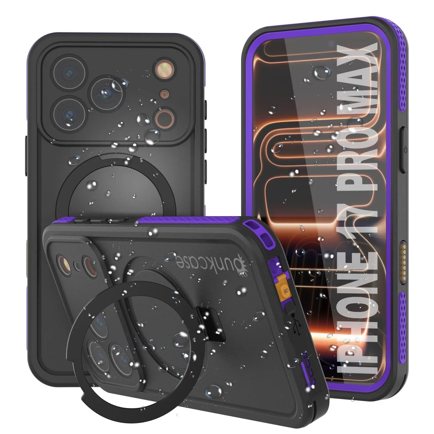 iPhone 17 Pro Max Waterproof Case [Kickstud 2.0 Series] Protective IP68 Cover W/Screen Protector & Kickstand [Purple]