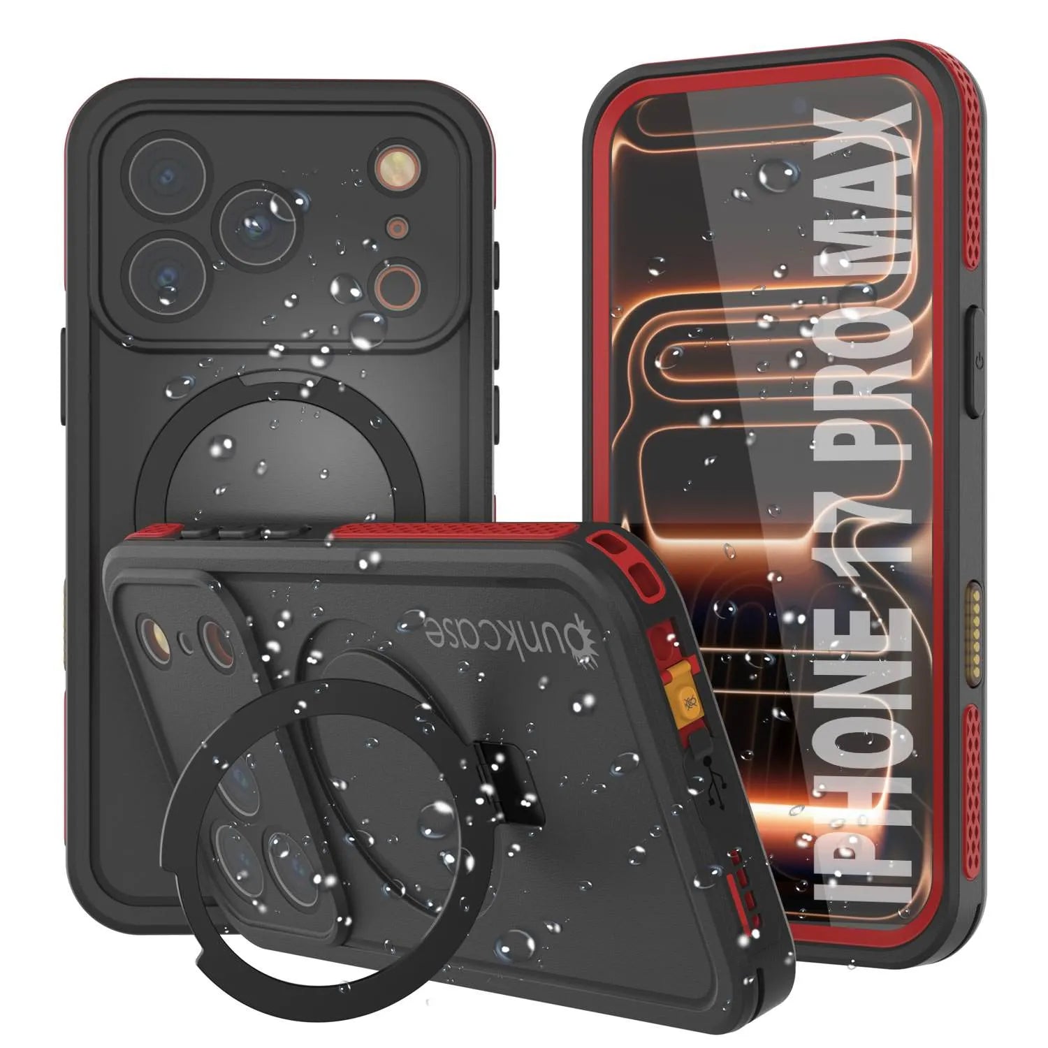iPhone 17 Pro Max Waterproof Case [Kickstud 2.0 Series] Protective IP68 Cover W/Screen Protector & Kickstand [Red]