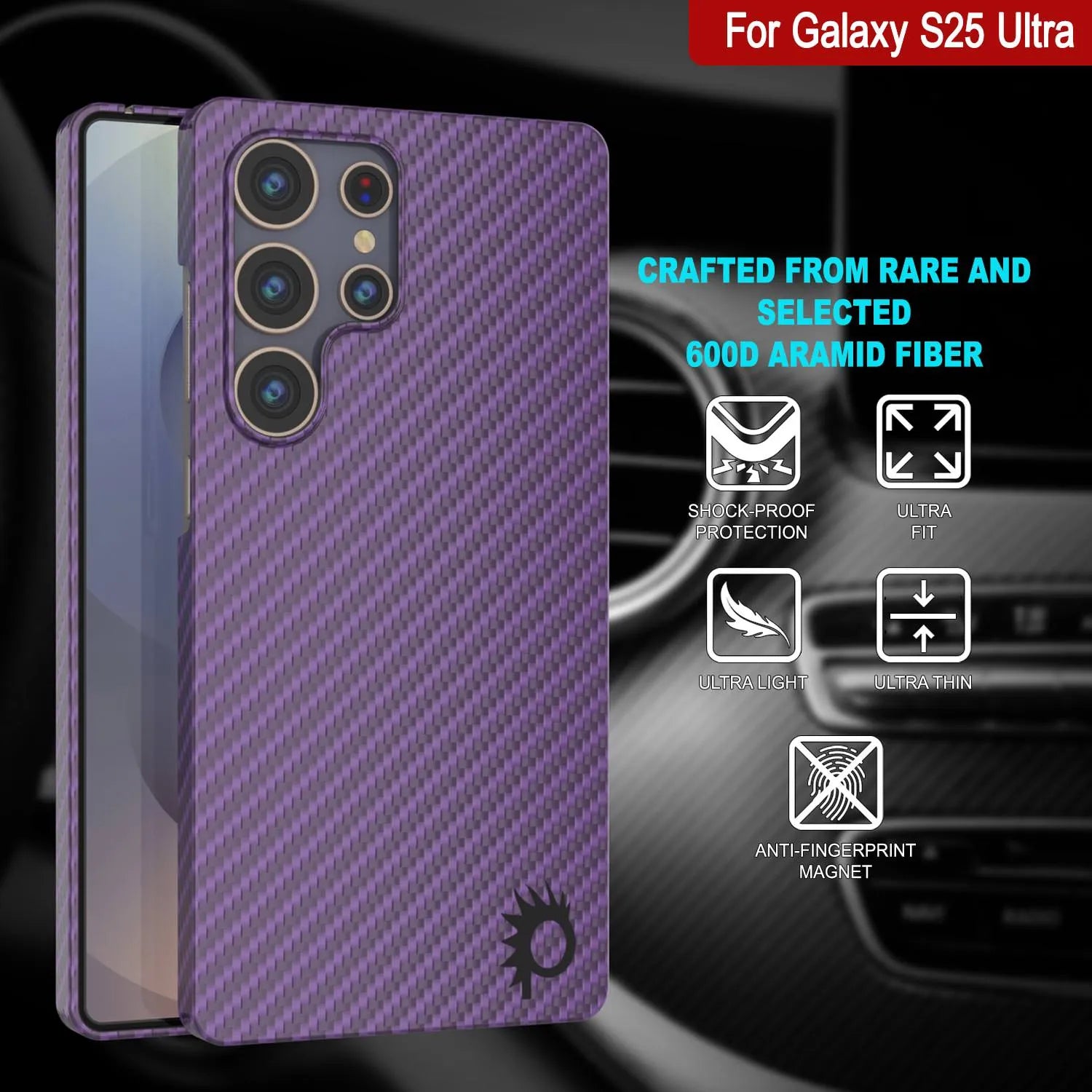 Punkcase Galaxy S25 Ultra Carbon Fiber Case [AramidShield Series] Ultra Slim & Light Kevlar [Purple]