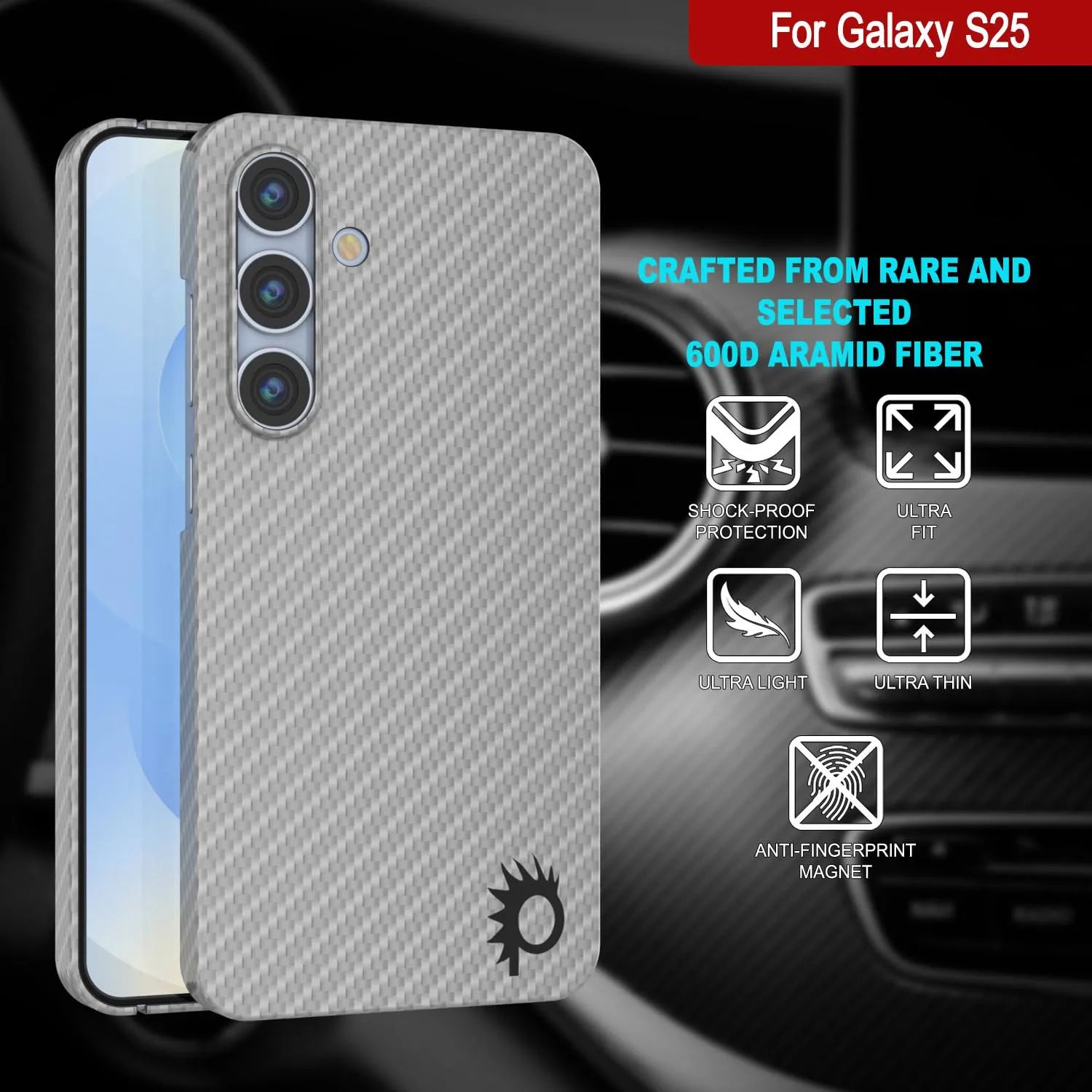 Punkcase Galaxy S25 Carbon Fiber Case [AramidShield Series] Ultra Slim & Light Kevlar [White]