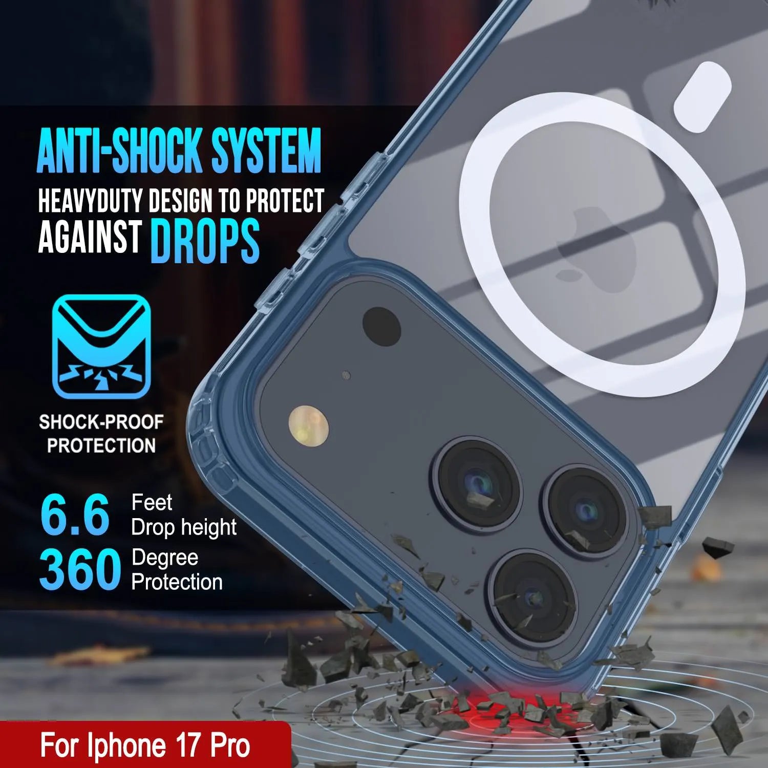Punkcase iPhone 17 Pro Magnetic Wireless Charging Case [ClearMag Series][Navy]