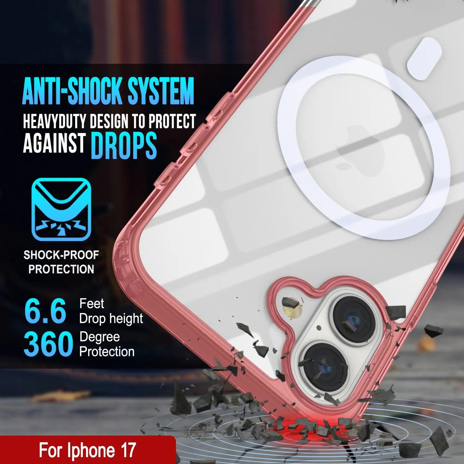 Punkcase iPhone 17 Magnetic Wireless Charging Case [ClearMag Series][Red]