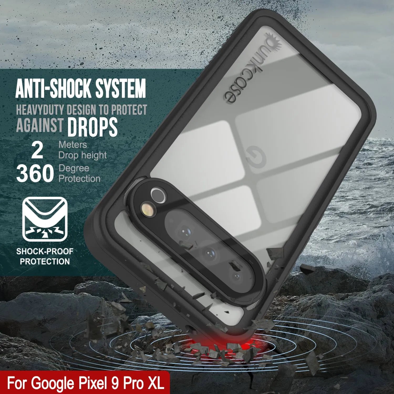 Google Pixel 9 Pro XL Waterproof Case, Punkcase [Extreme Series] Armor Cover W/ Built In Screen Protector [Light Blue]