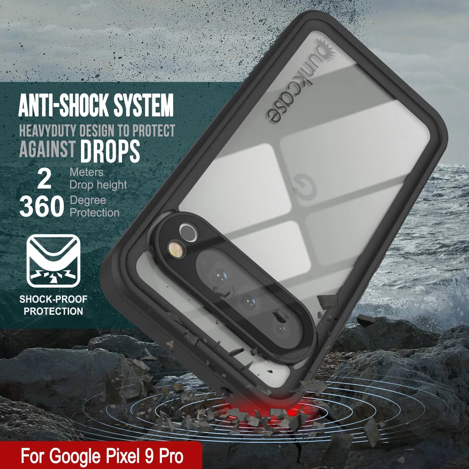 Google Pixel 9 Pro Waterproof Case, Punkcase [Extreme Series] Armor Cover W/ Built In Screen Protector [White]