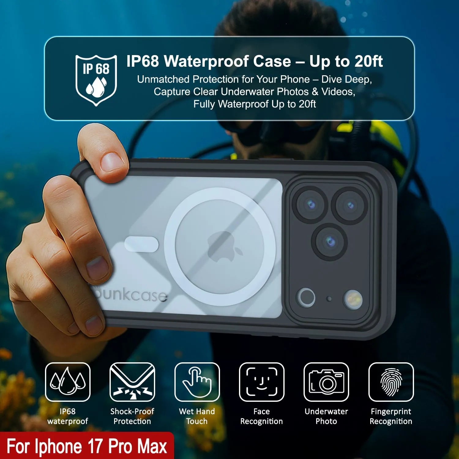 iPhone 17 Pro Max Waterproof Case, Punkcase [Extreme Mag Series] Armor Cover W/ Built In Screen Protector [White]