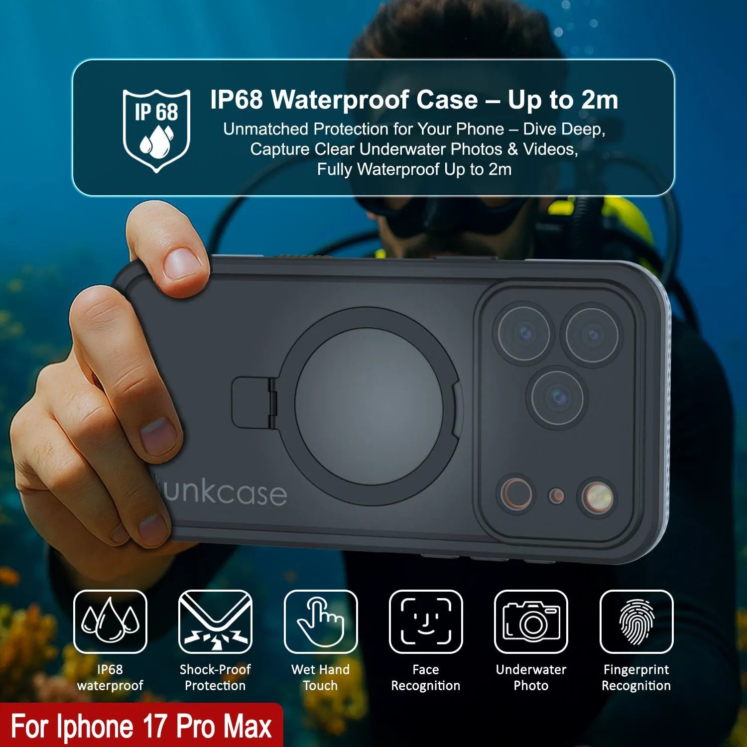 iPhone 17 Pro Max Waterproof Case [Kickstud 2.0 Series] Protective IP68 Cover W/Screen Protector & Kickstand [White]