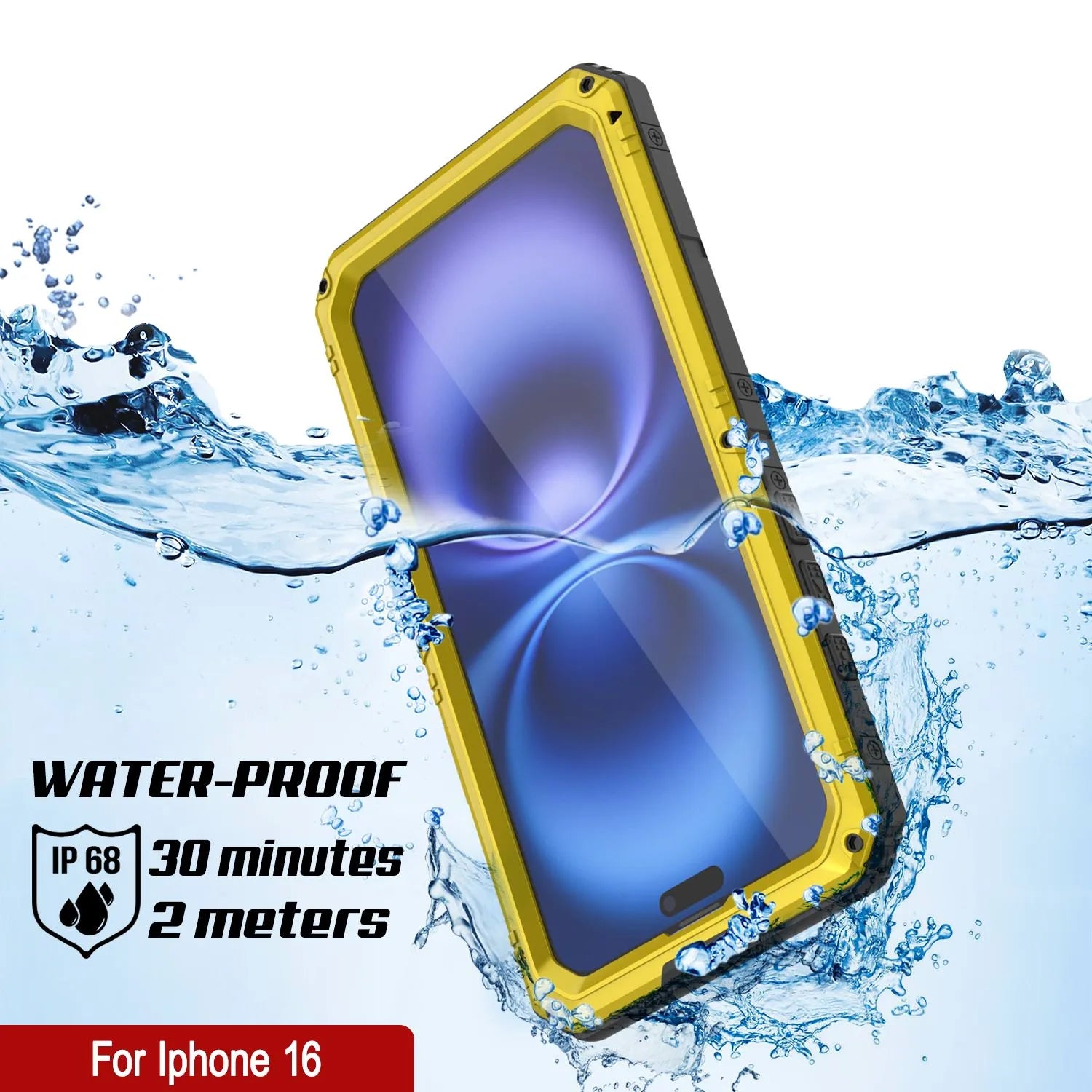 iPhone 16 Metal Extreme 3.0 Series Aluminum Waterproof Case IP68 W/Buillt in Screen Protector & Kickstand [Yellow]