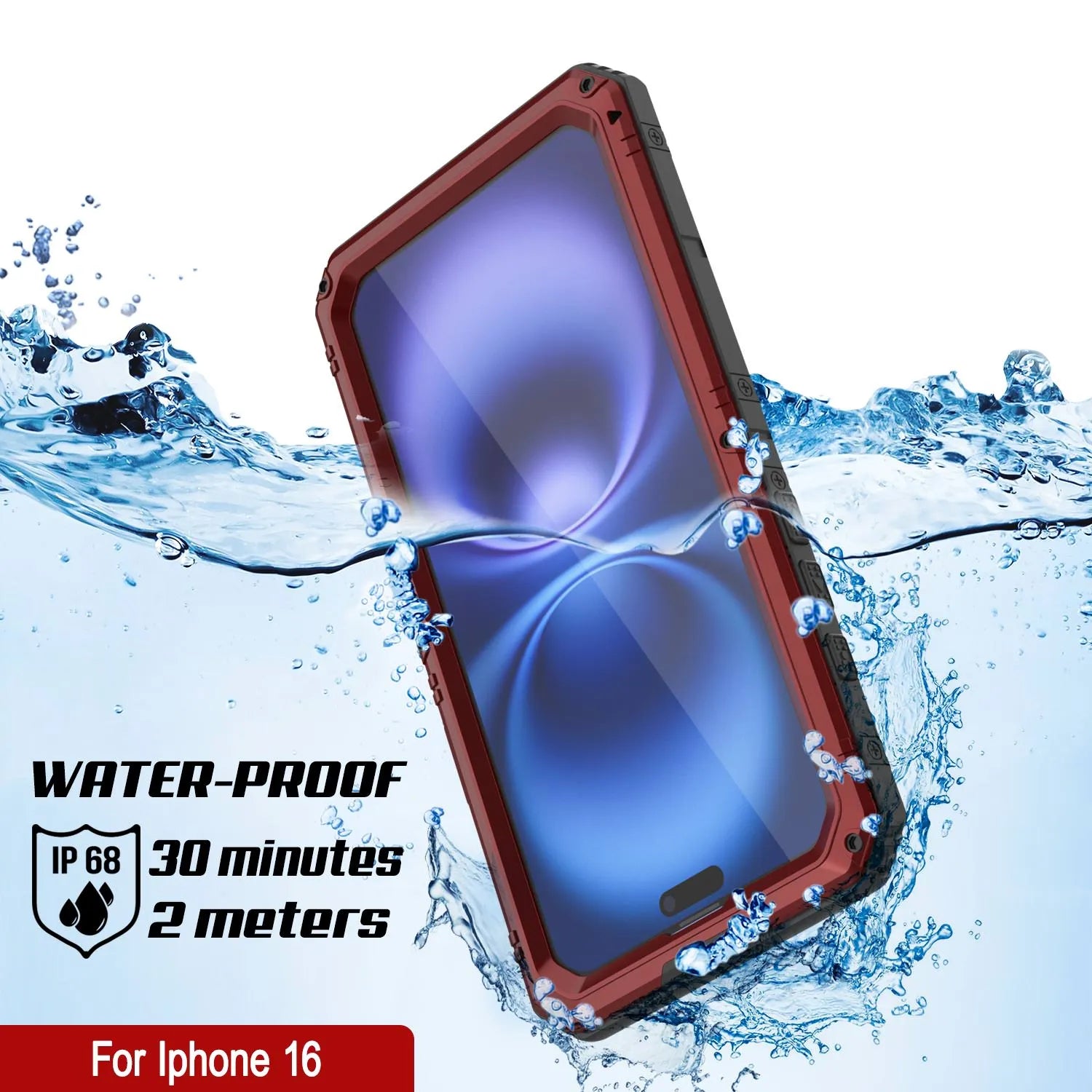 iPhone 16 Metal Extreme 3.0 Series Aluminum Waterproof Case IP68 W/Buillt in Screen Protector & Kickstand [Red]