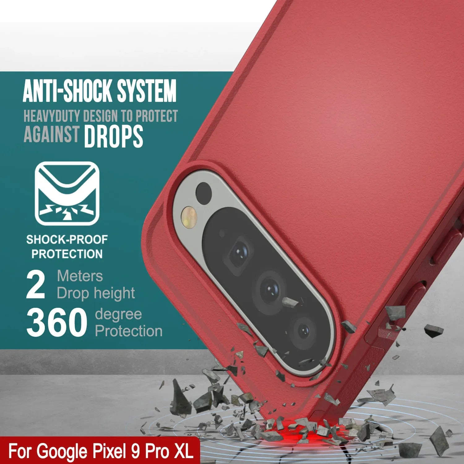PunkCase Google Pixel 9 Pro XL Case, [Spartan 2.0 Series] Clear Rugged Heavy Duty Cover W/Built in Screen Protector [Red]