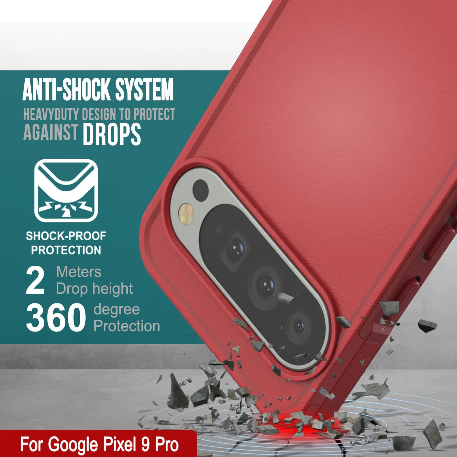 PunkCase Google Pixel 9 Pro Case, [Spartan 2.0 Series] Clear Rugged Heavy Duty Cover W/Built in Screen Protector [Red]