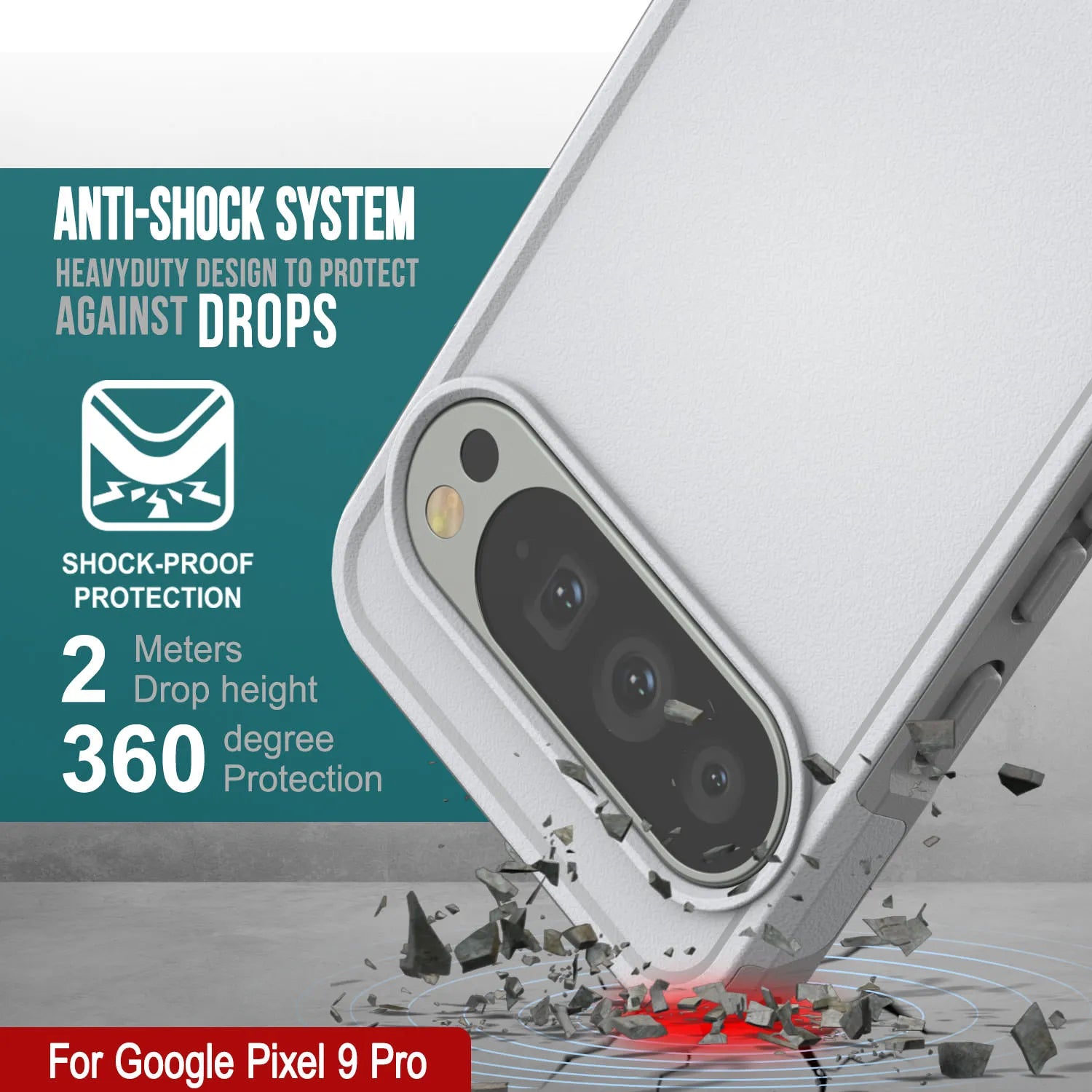 PunkCase Google Pixel 9 Pro Case, [Spartan 2.0 Series] Clear Rugged Heavy Duty Cover W/Built in Screen Protector [White]