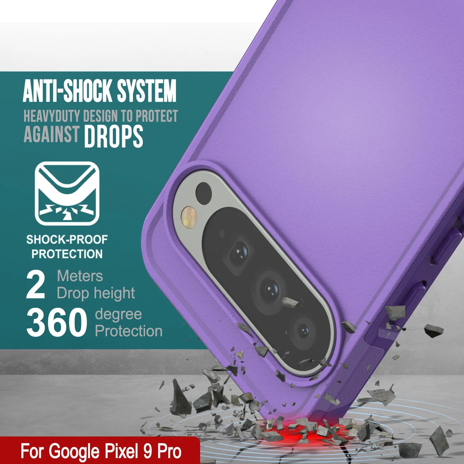 PunkCase Google Pixel 9 Pro Case, [Spartan 2.0 Series] Clear Rugged Heavy Duty Cover W/Built in Screen Protector [Purple]