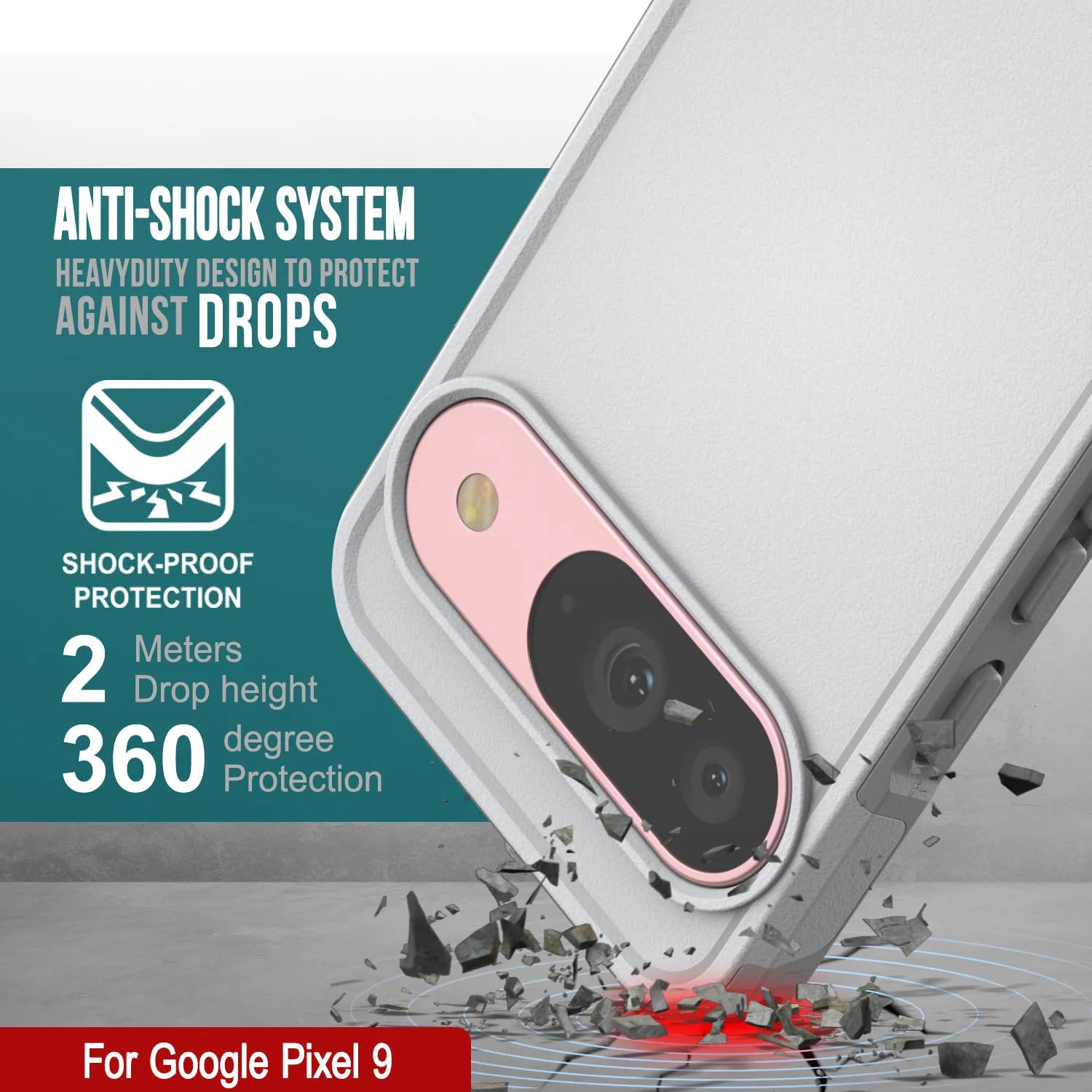 PunkCase Google Pixel 9 Case, [Spartan 2.0 Series] Clear Rugged Heavy Duty Cover W/Built in Screen Protector [White]