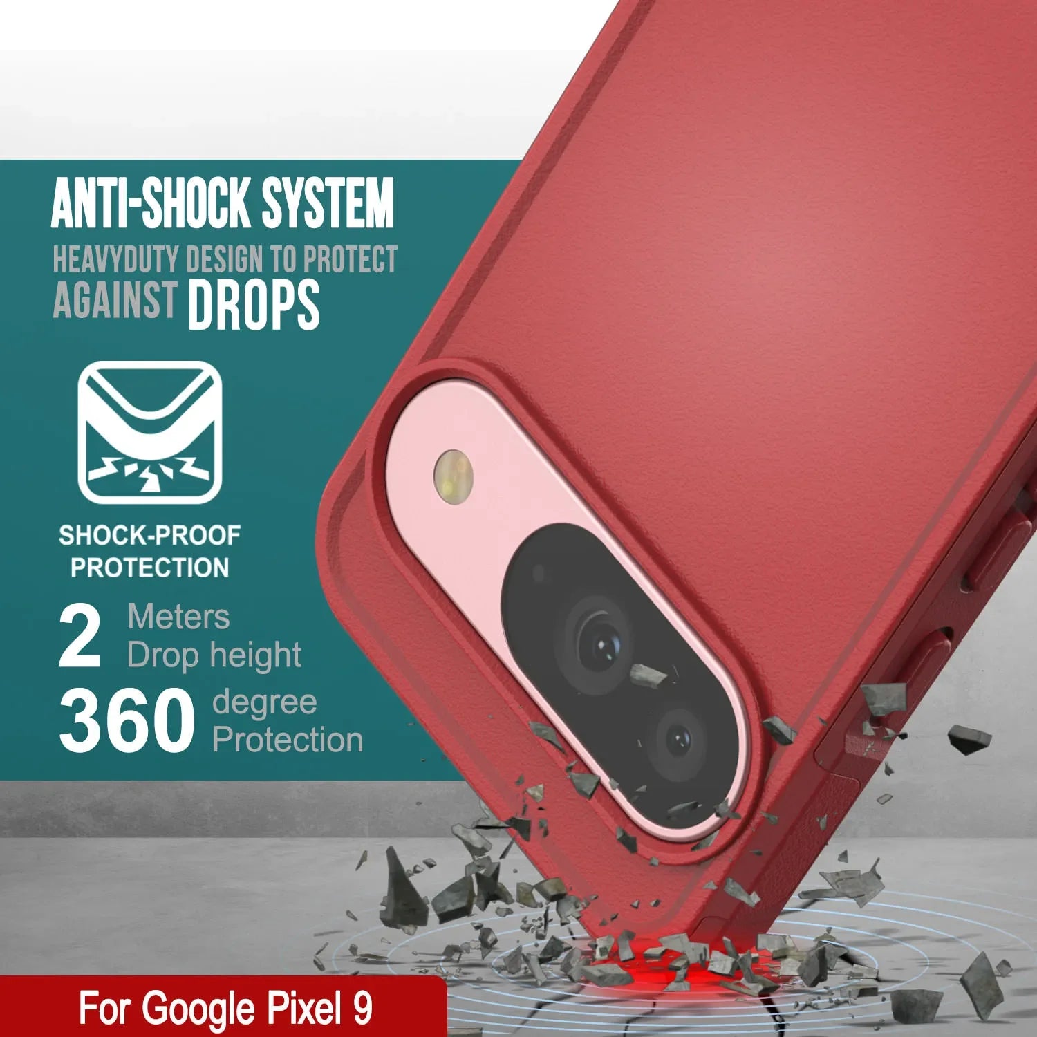 PunkCase Google Pixel 9 Case, [Spartan 2.0 Series] Clear Rugged Heavy Duty Cover W/Built in Screen Protector [Red]