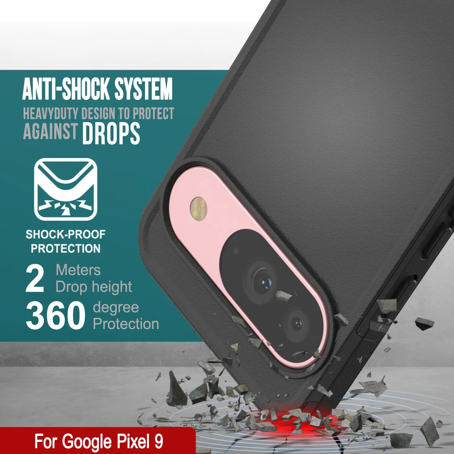 PunkCase Google Pixel 9 Case, [Spartan 2.0 Series] Clear Rugged Heavy Duty Cover W/Built in Screen Protector [Black]