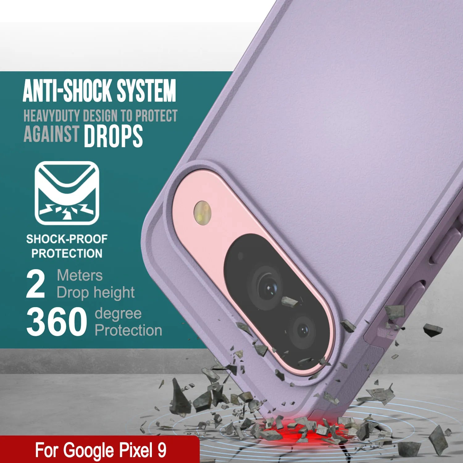 PunkCase Google Pixel 9 Case, [Spartan 2.0 Series] Clear Rugged Heavy Duty Cover W/Built in Screen Protector [Lilac]