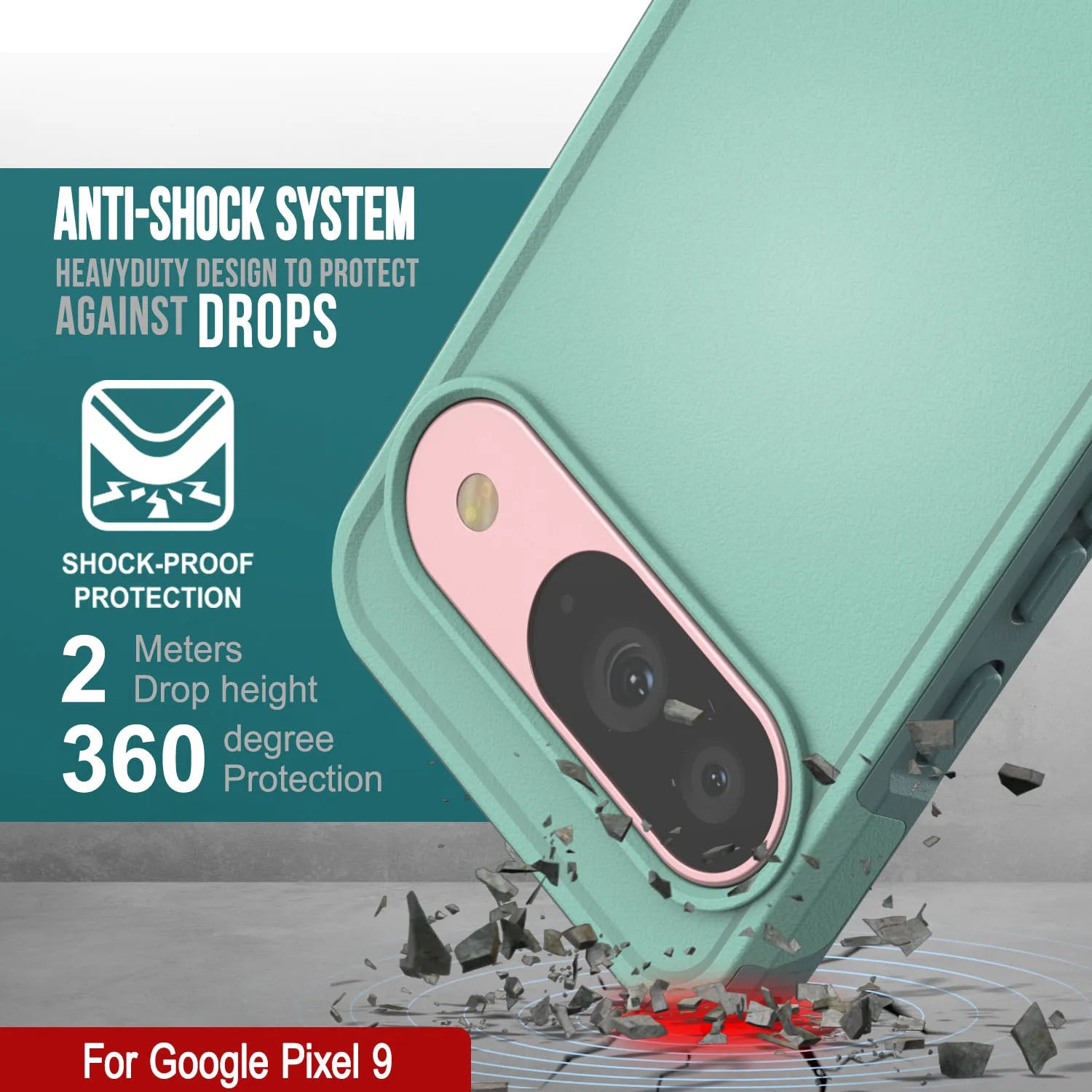 PunkCase Google Pixel 9 Case, [Spartan 2.0 Series] Clear Rugged Heavy Duty Cover W/Built in Screen Protector [Teal]