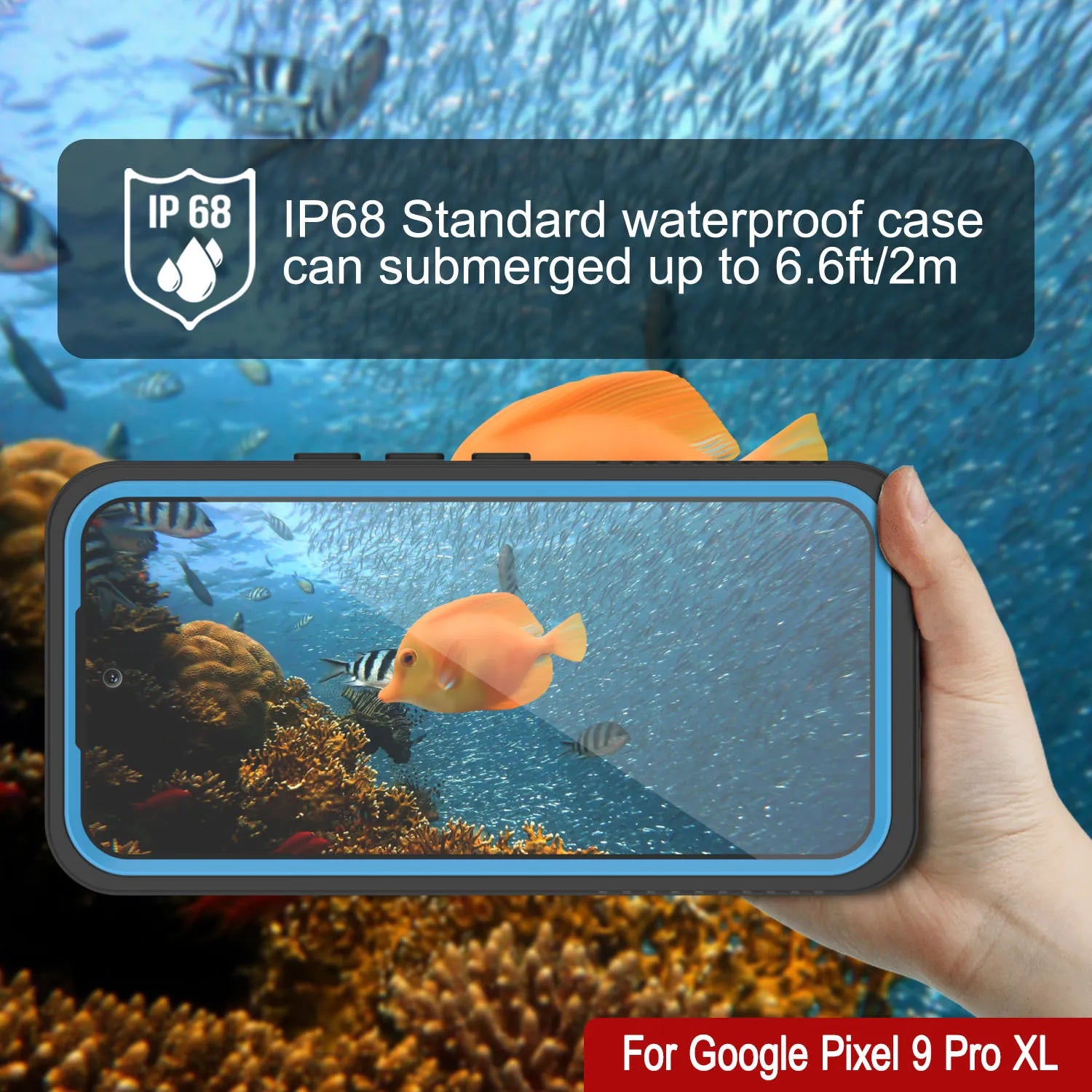 Google Pixel 9 Pro XL Waterproof Case, Punkcase [Extreme Series] Armor Cover W/ Built In Screen Protector [Light Blue]