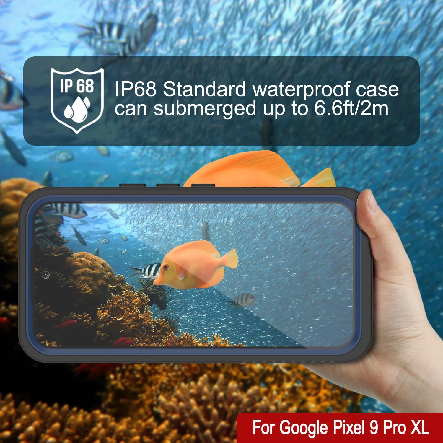 Google Pixel 9 Pro XL Waterproof Case, Punkcase [Extreme Series] Armor Cover W/ Built In Screen Protector [Navy Blue]