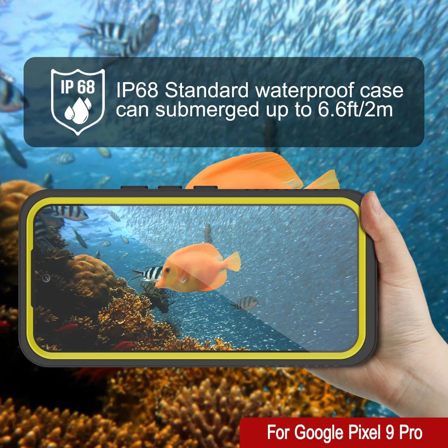 Google Pixel 9 Pro Waterproof Case, Punkcase [Extreme Series] Armor Cover W/ Built In Screen Protector [Yellow]