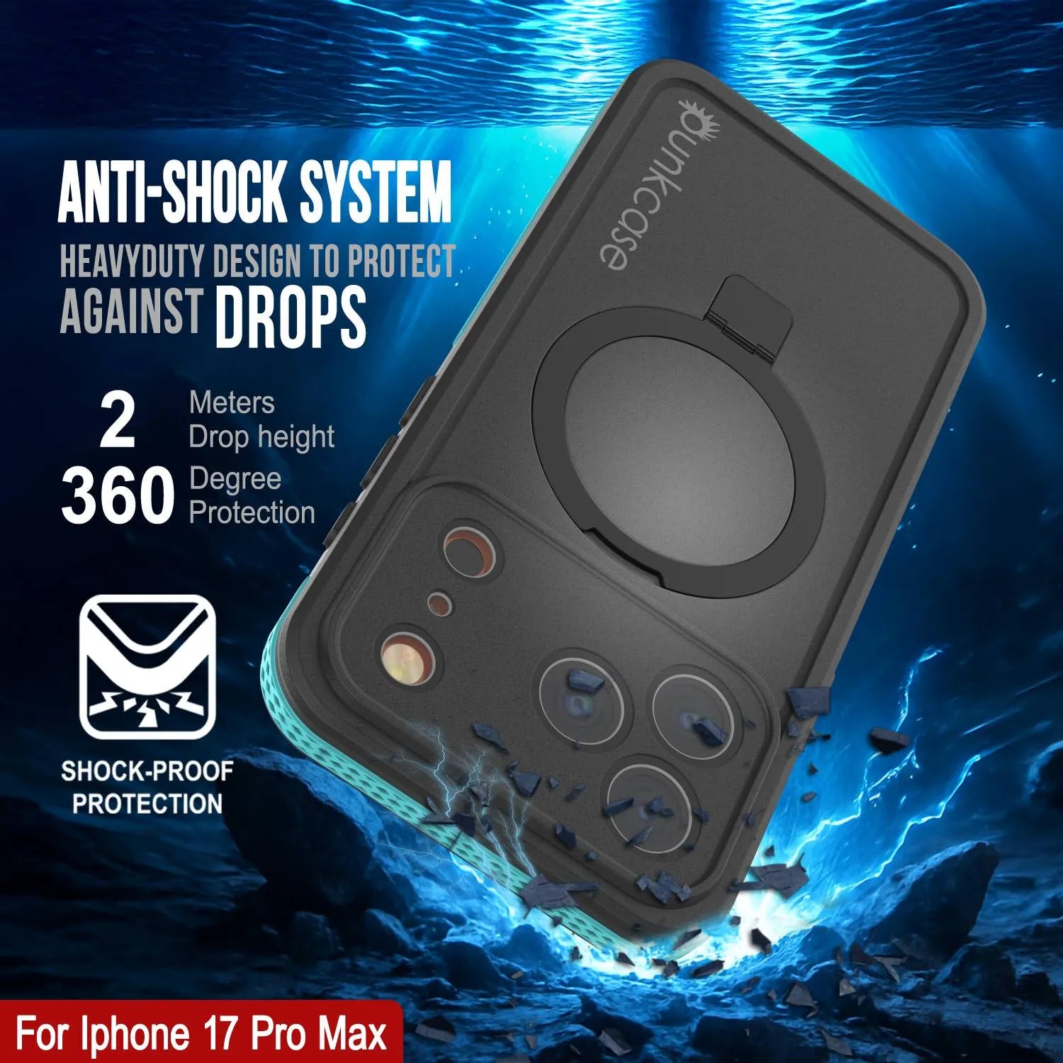iPhone 17 Pro Max Waterproof Case [Kickstud 2.0 Series] Protective IP68 Cover W/Screen Protector & Kickstand [Teal]