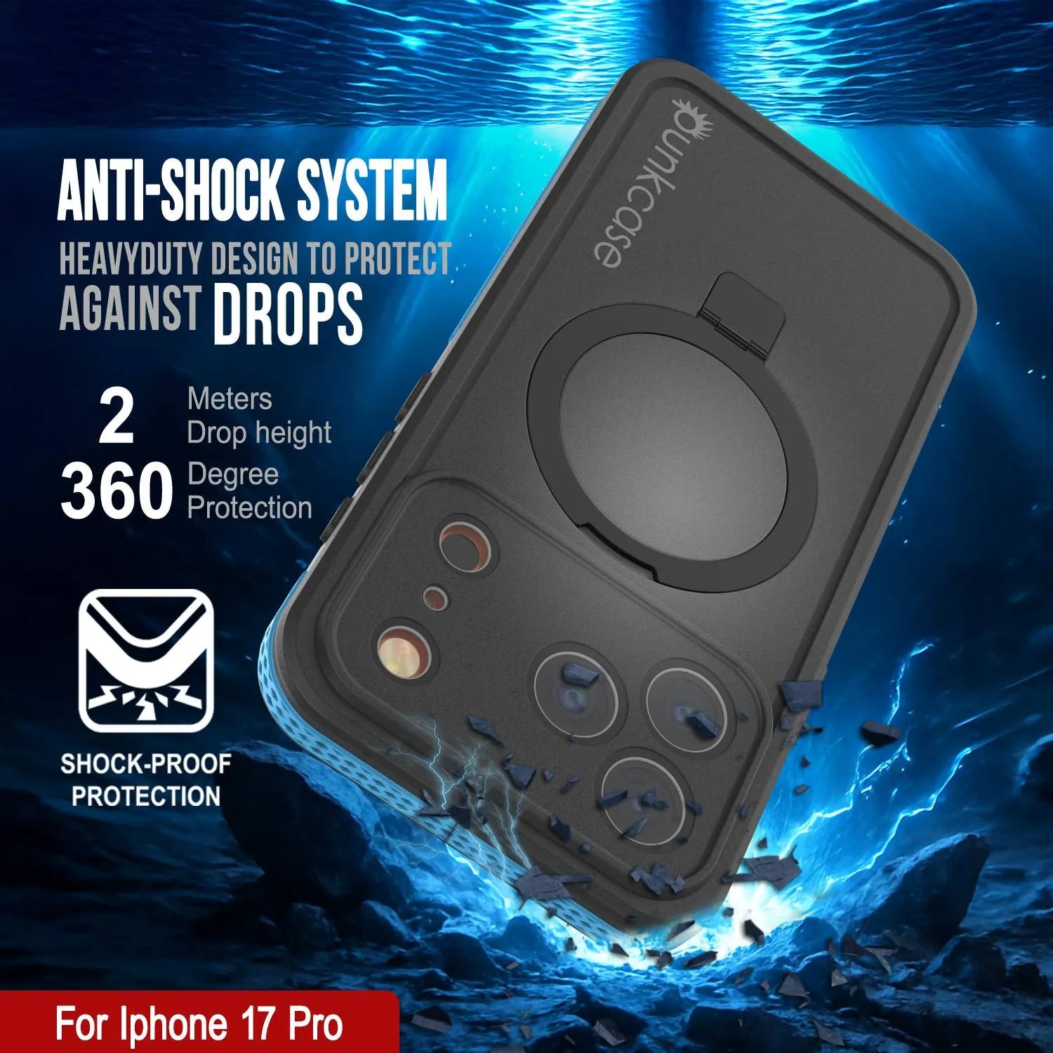 iPhone 17 pro Waterproof Case [Kickstud 2.0 Series] Protective IP68 Cover W/Screen Protector & Kickstand [Blue]