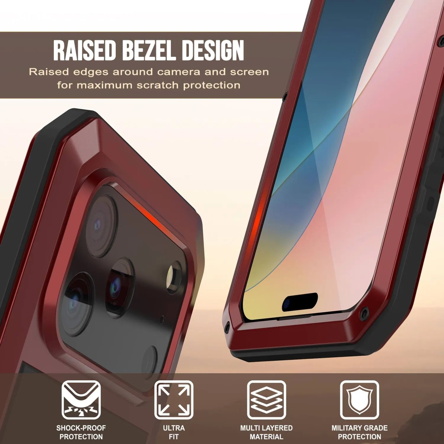 iPhone 17 Pro Metal Case, Heavy Duty Military Grade Armor Cover [shock proof] Full Body Hard [Red]