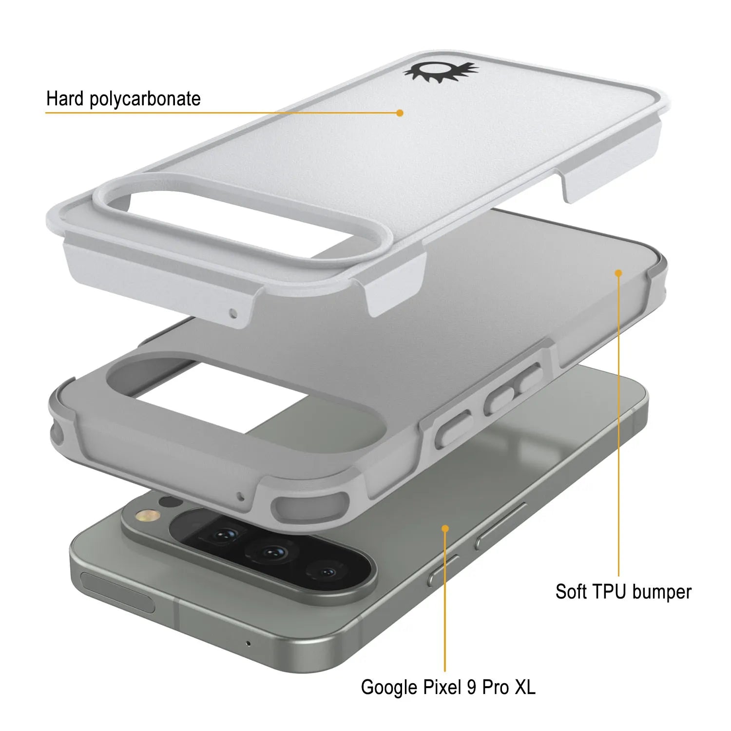 PunkCase Google Pixel 9 Pro XL Case, [Spartan 2.0 Series] Clear Rugged Heavy Duty Cover W/Built in Screen Protector [White]