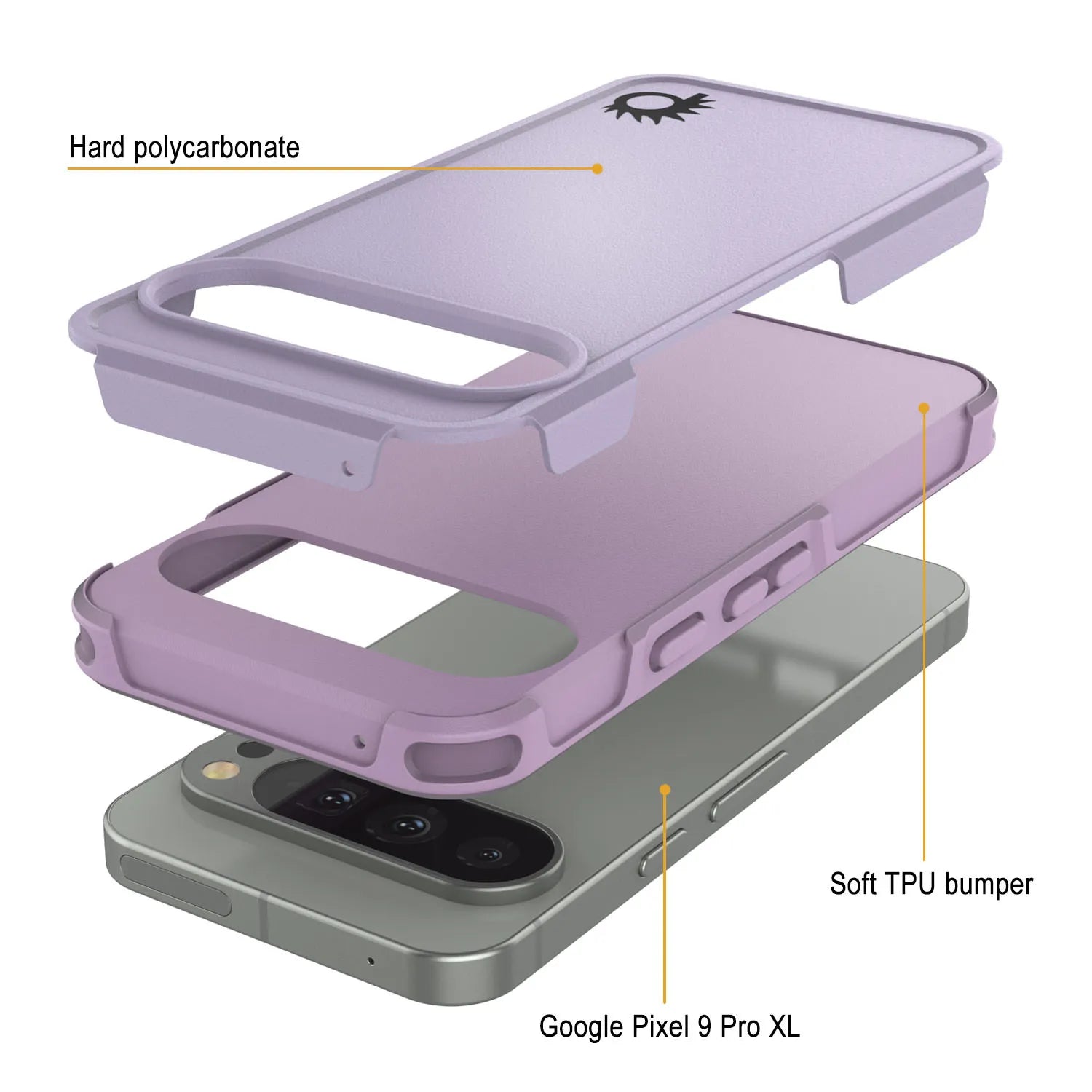 PunkCase Google Pixel 9 Pro XL Case, [Spartan 2.0 Series] Clear Rugged Heavy Duty Cover W/Built in Screen Protector [Lilac]