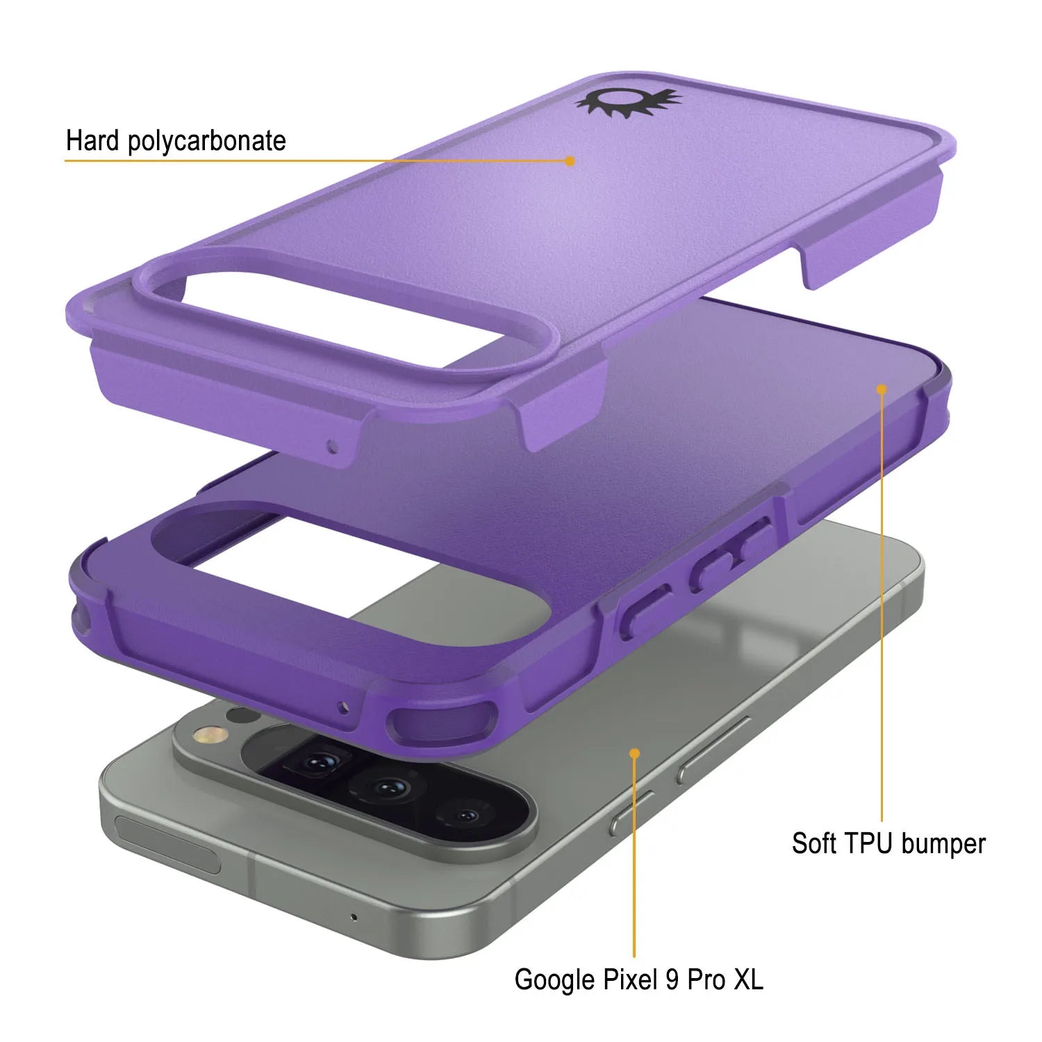 PunkCase Google Pixel 9 Pro XL Case, [Spartan 2.0 Series] Clear Rugged Heavy Duty Cover W/Built in Screen Protector [Purple]
