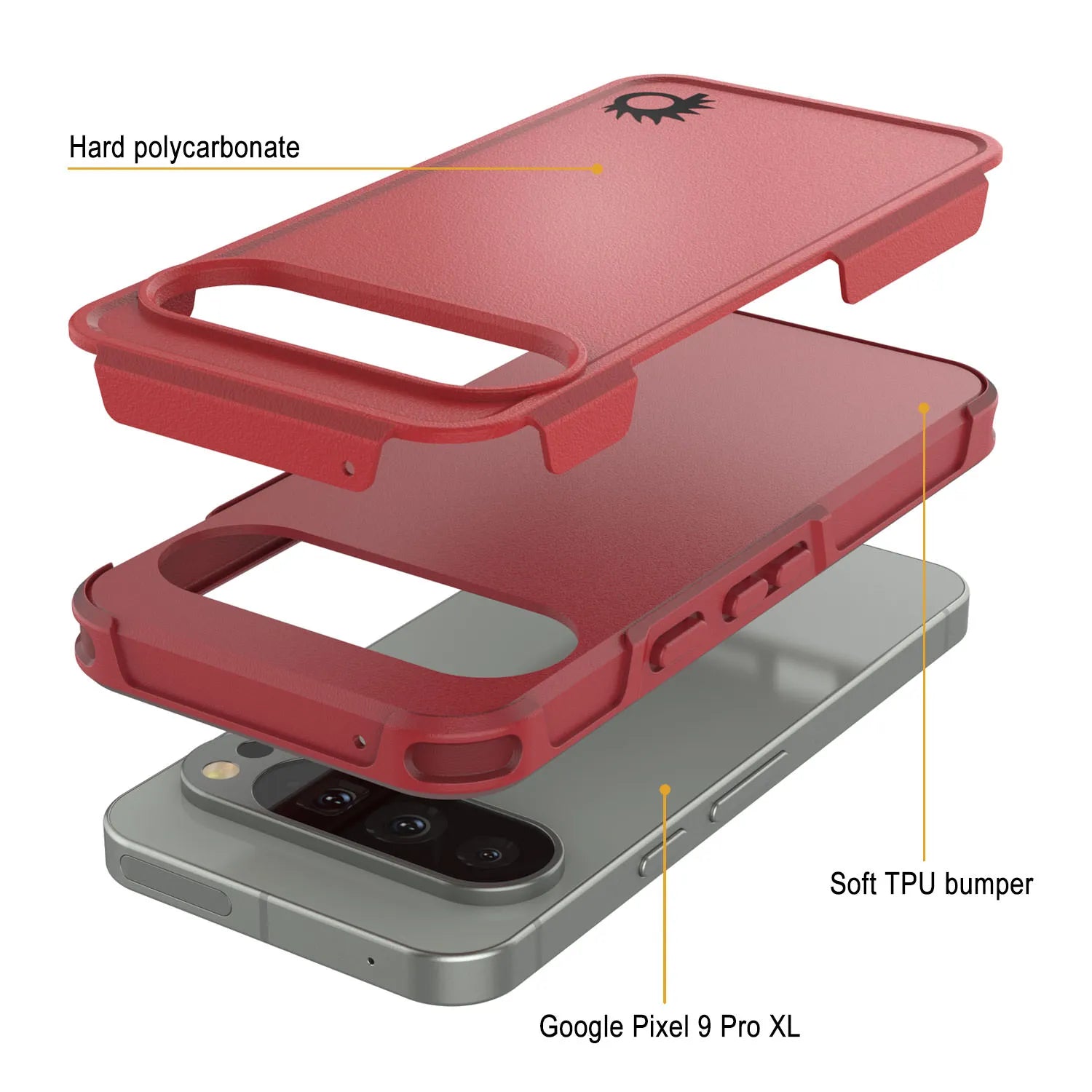 PunkCase Google Pixel 9 Pro XL Case, [Spartan 2.0 Series] Clear Rugged Heavy Duty Cover W/Built in Screen Protector [Red]