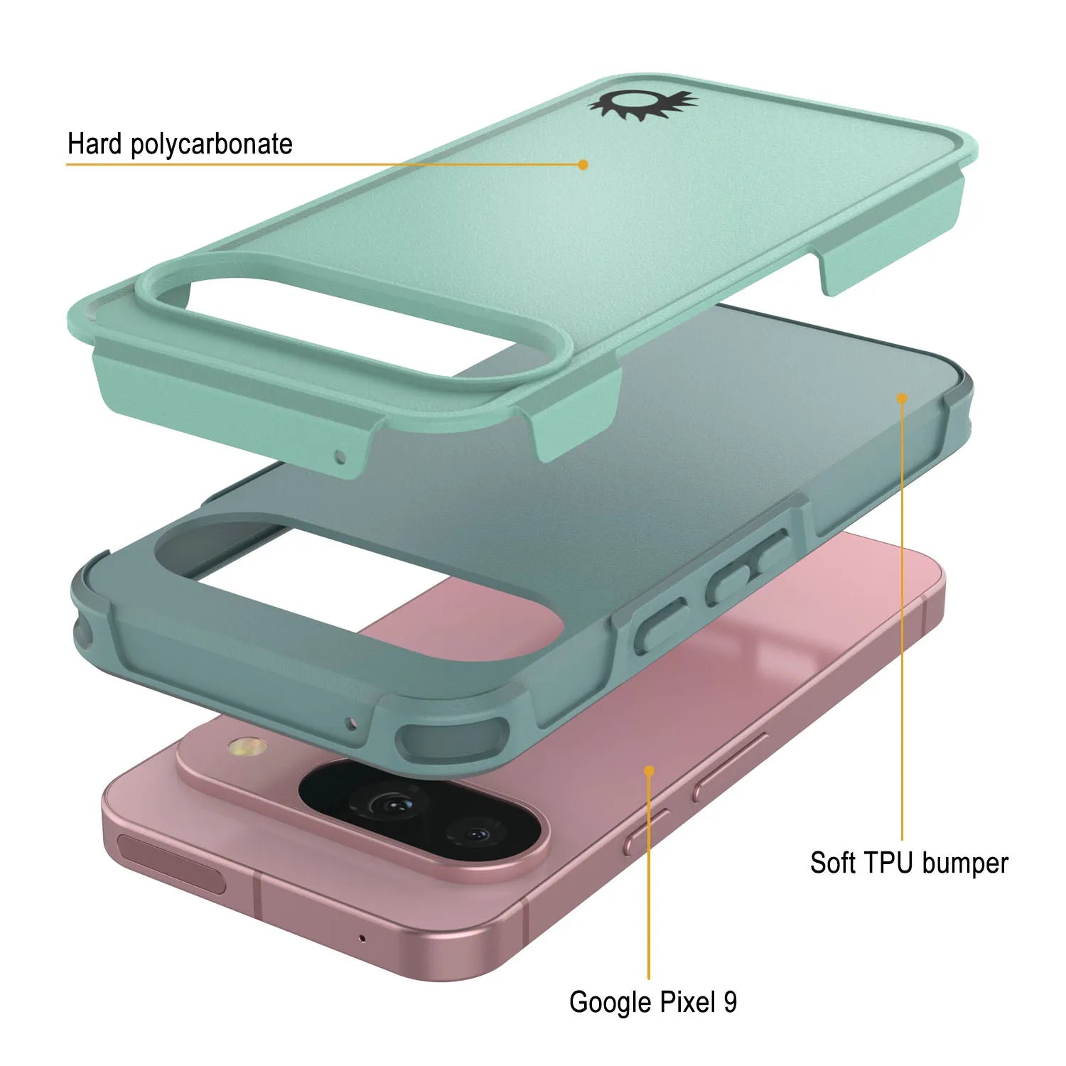 PunkCase Google Pixel 9 Case, [Spartan 2.0 Series] Clear Rugged Heavy Duty Cover W/Built in Screen Protector [Teal]
