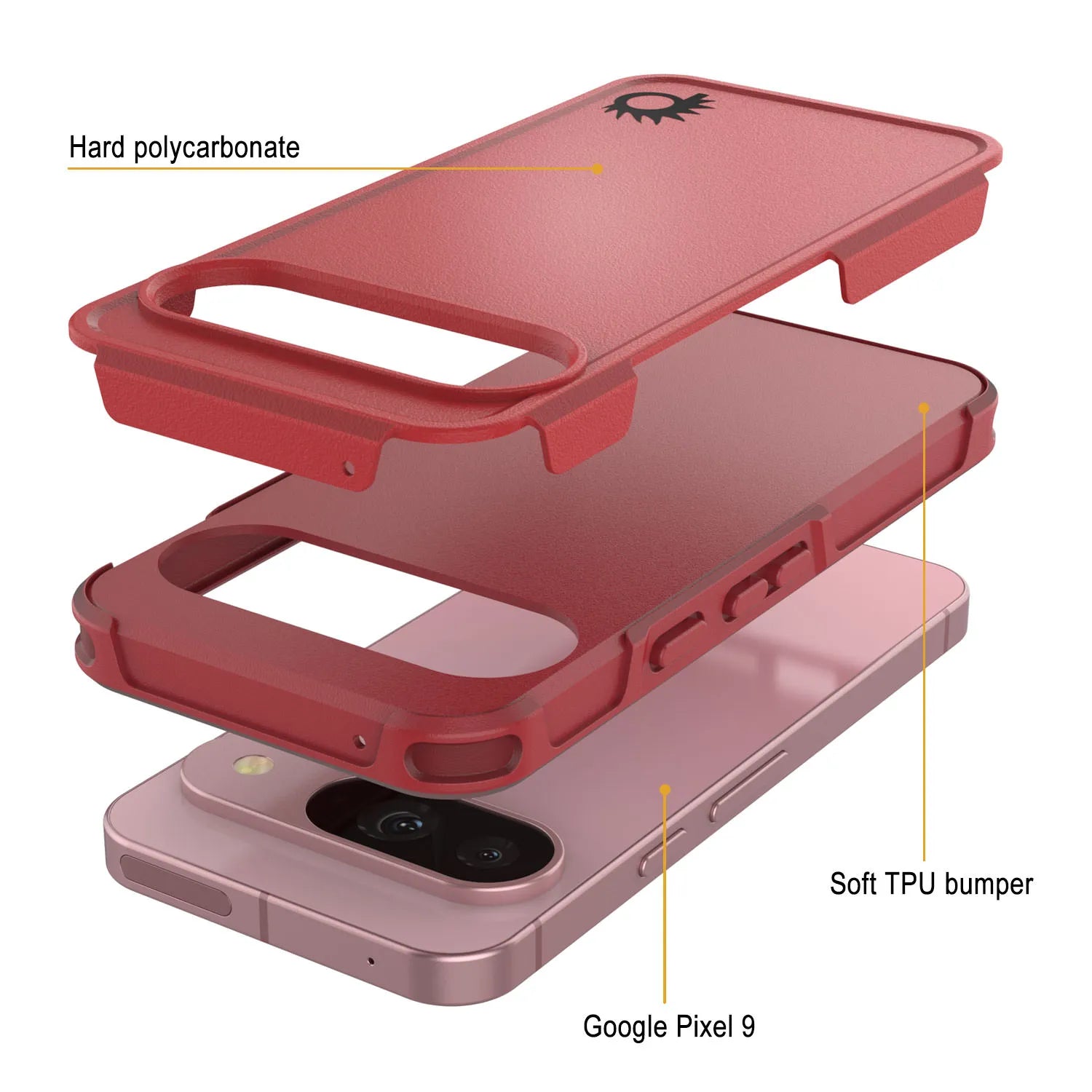 PunkCase Google Pixel 9 Case, [Spartan 2.0 Series] Clear Rugged Heavy Duty Cover W/Built in Screen Protector [Red]