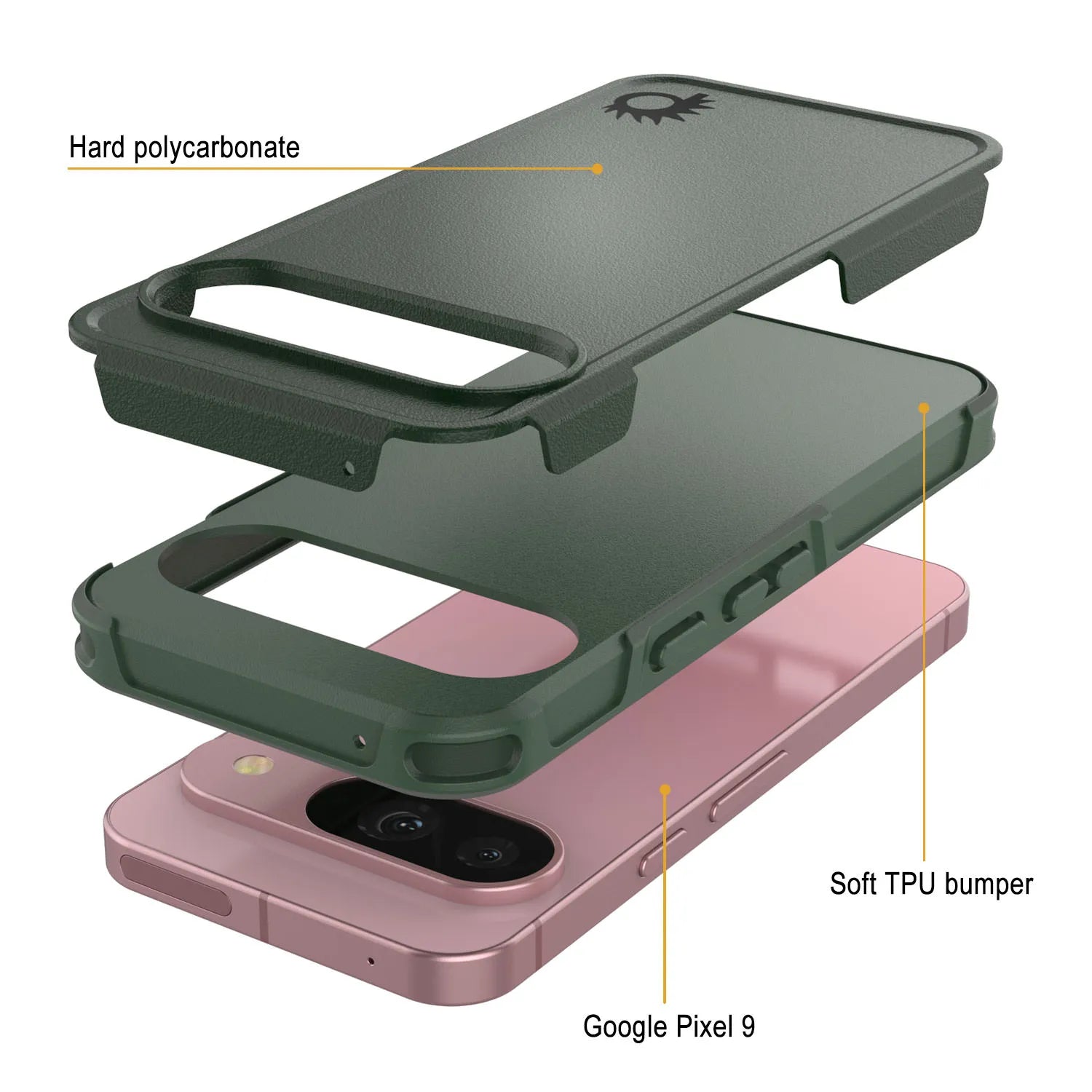 PunkCase Google Pixel 9 Case, [Spartan 2.0 Series] Clear Rugged Heavy Duty Cover W/Built in Screen Protector [Dark Green]