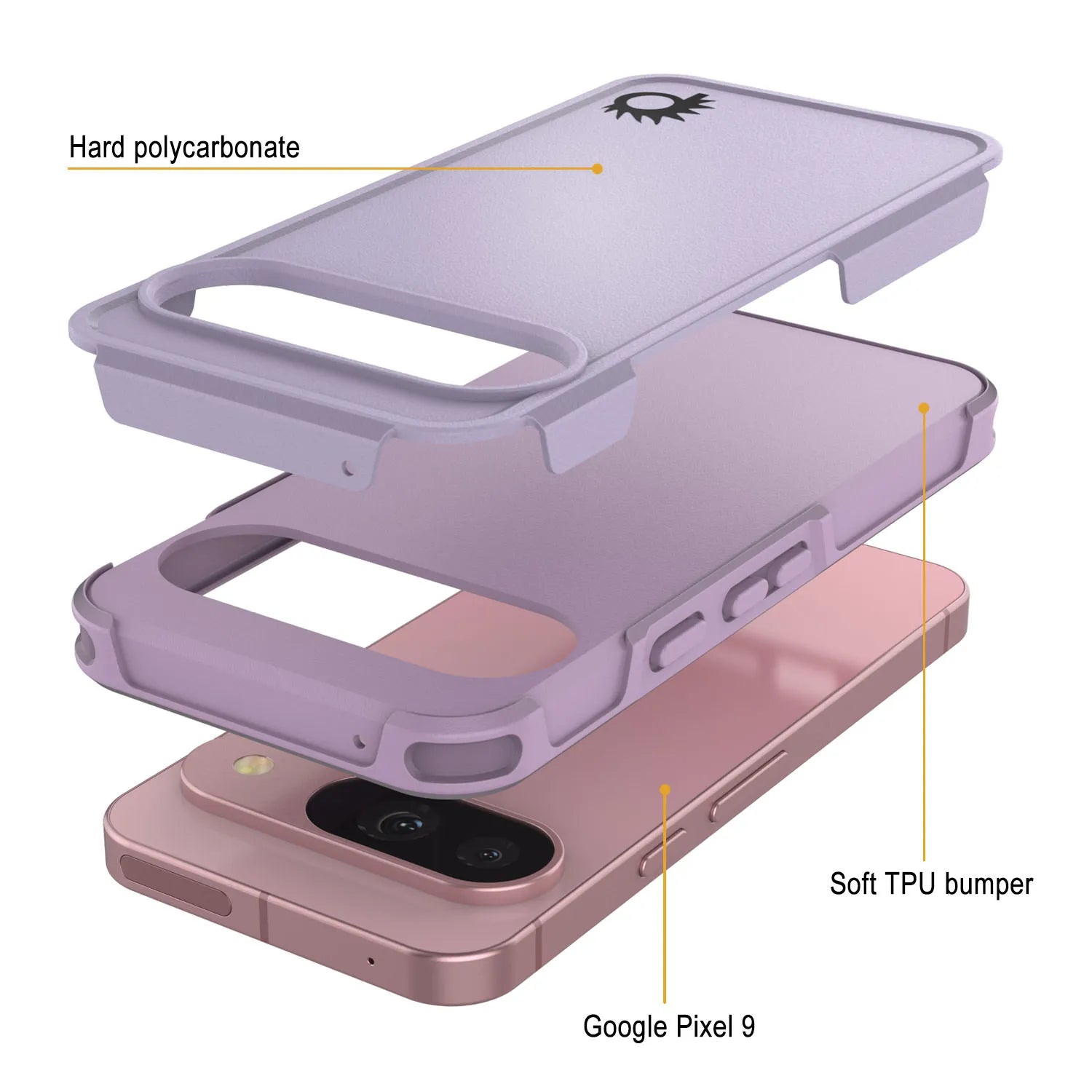 PunkCase Google Pixel 9 Case, [Spartan 2.0 Series] Clear Rugged Heavy Duty Cover W/Built in Screen Protector [Lilac]