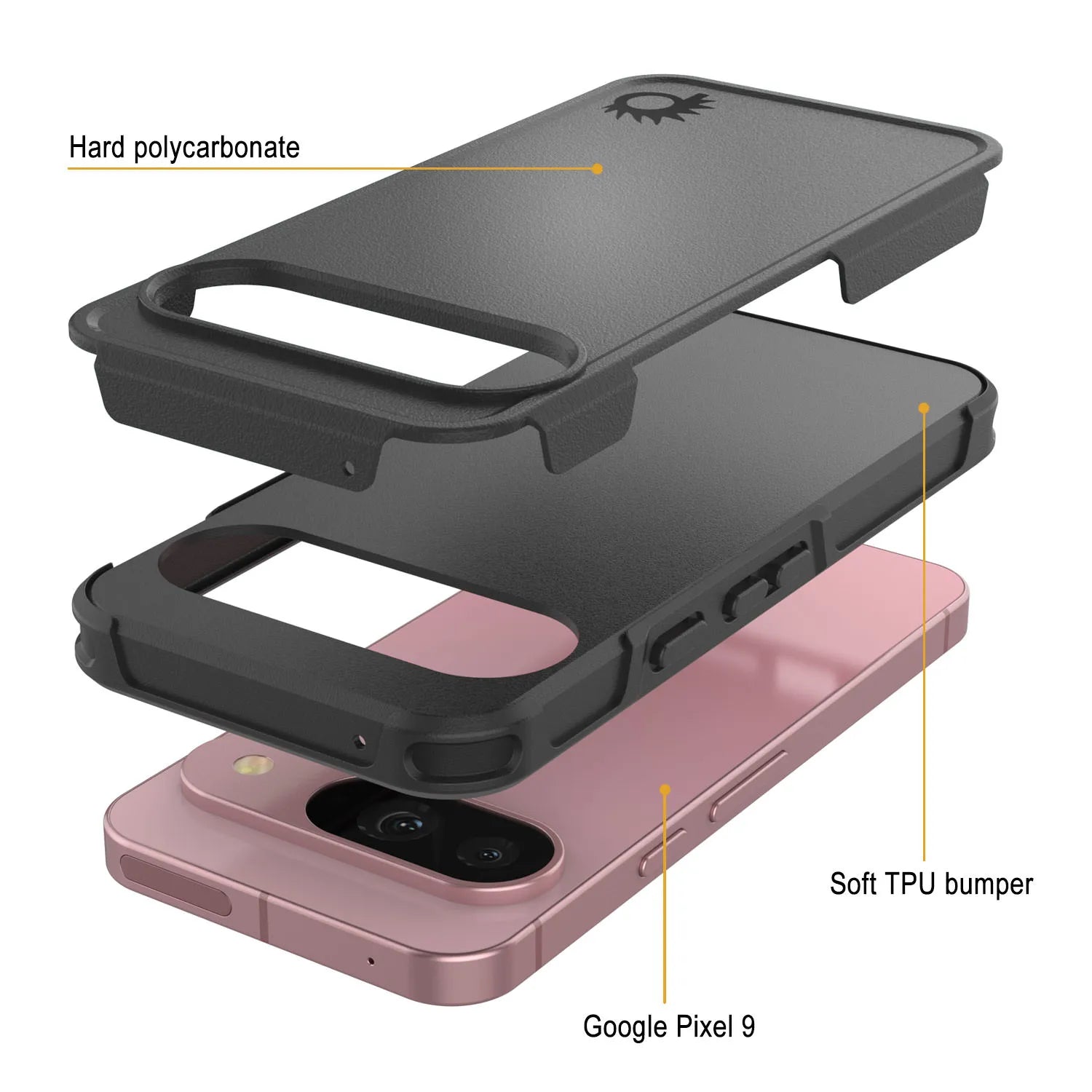PunkCase Google Pixel 9 Case, [Spartan 2.0 Series] Clear Rugged Heavy Duty Cover W/Built in Screen Protector [Black]