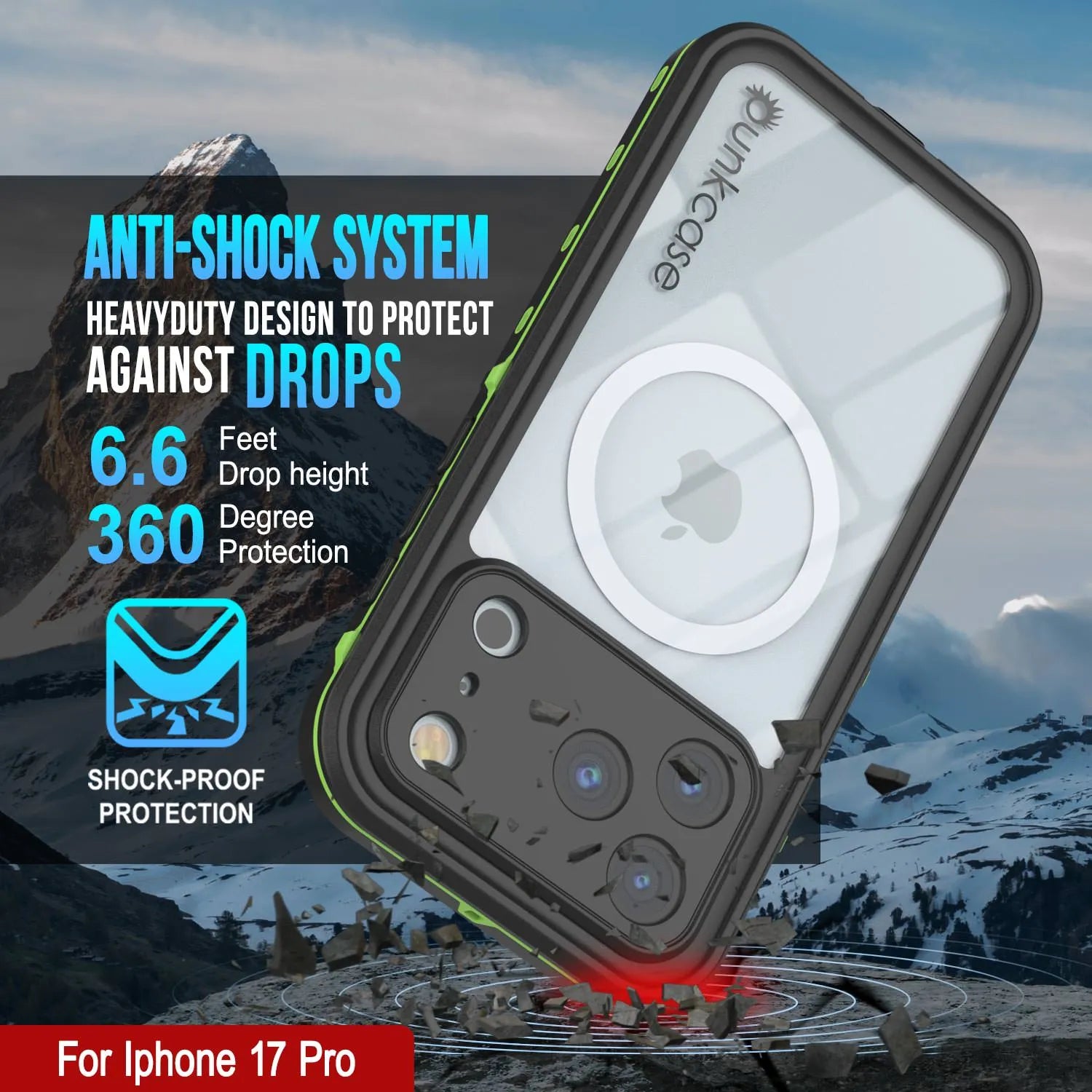 iPhone 17 Pro Waterproof IP68 Case, Punkcase [Light green] [StudStar Series] [Slim Fit] [Dirtproof]