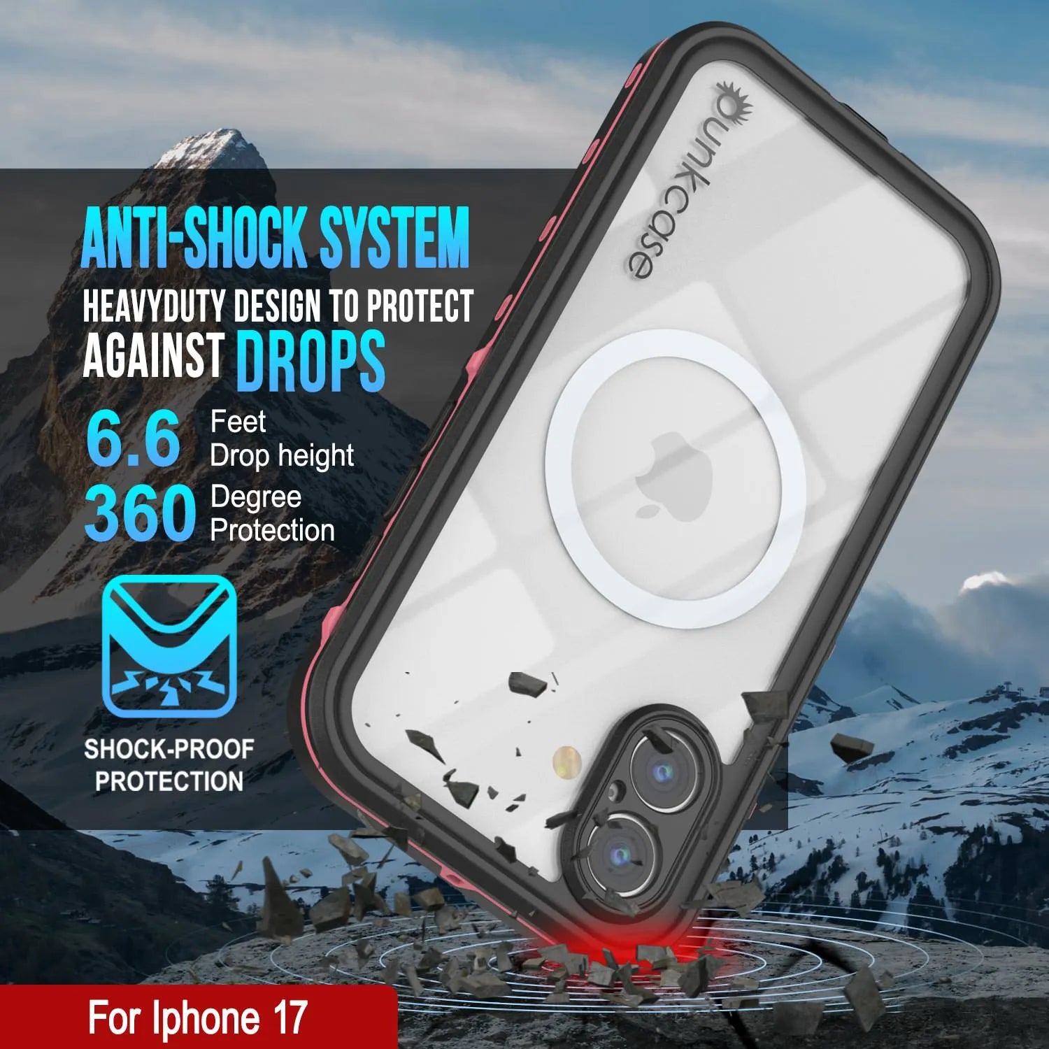 iPhone 17 Waterproof IP68 Case, Punkcase [Pink] [StudStar Series] [Slim Fit] [Dirtproof]