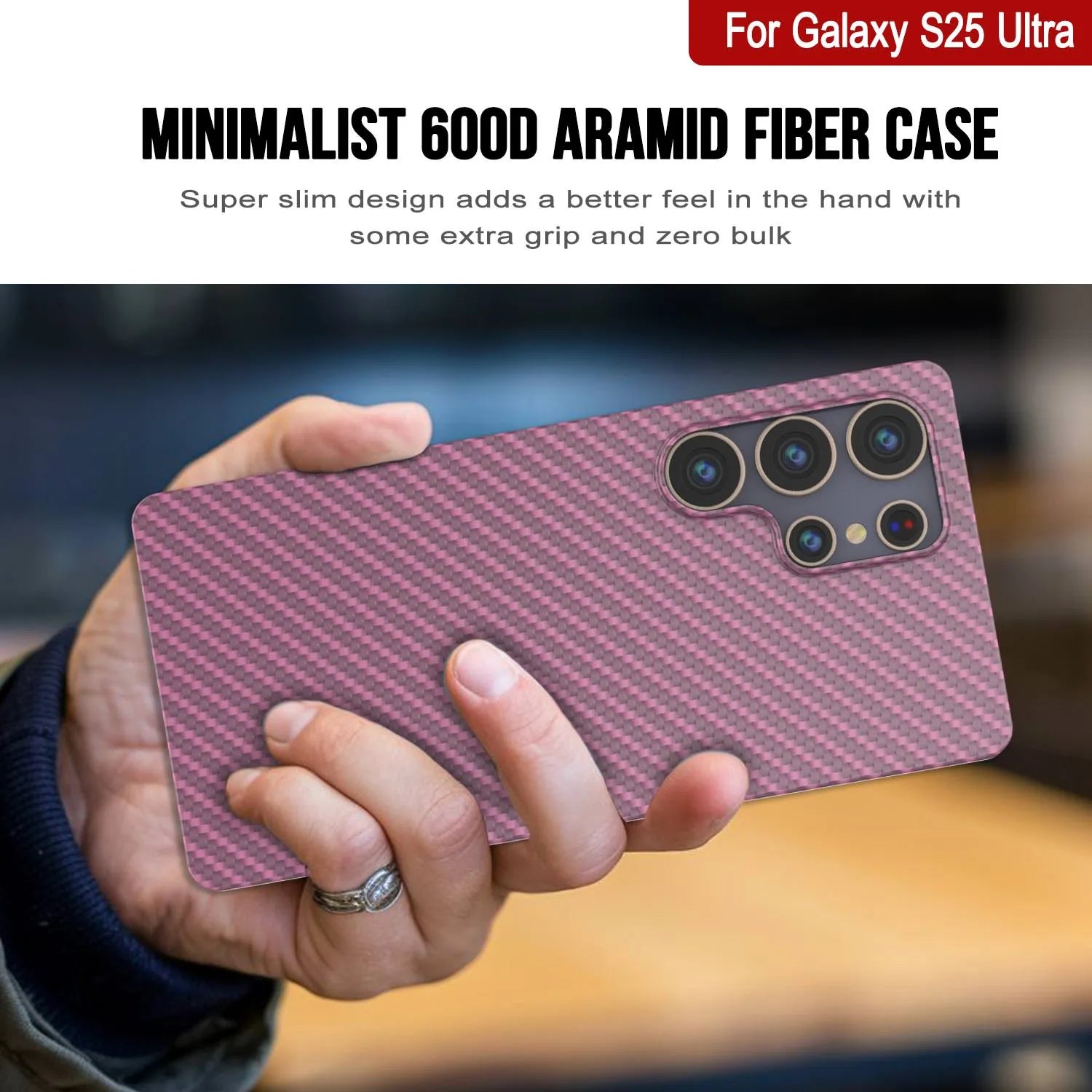 Punkcase Galaxy S25 Ultra Carbon Fiber Case [AramidShield Series] Ultra Slim & Light Kevlar [Pink]