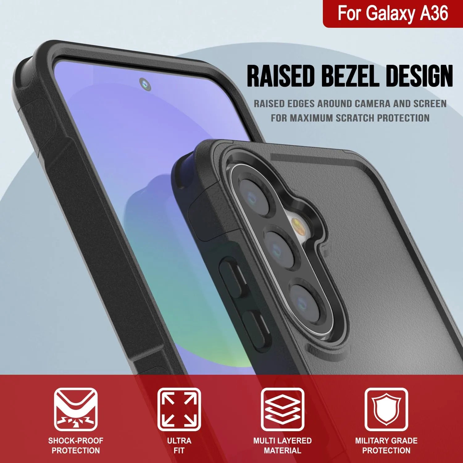 PunkCase Galaxy A36 Case, [Spartan 2.0 Series] Clear Rugged Heavy Duty Cover [Black]