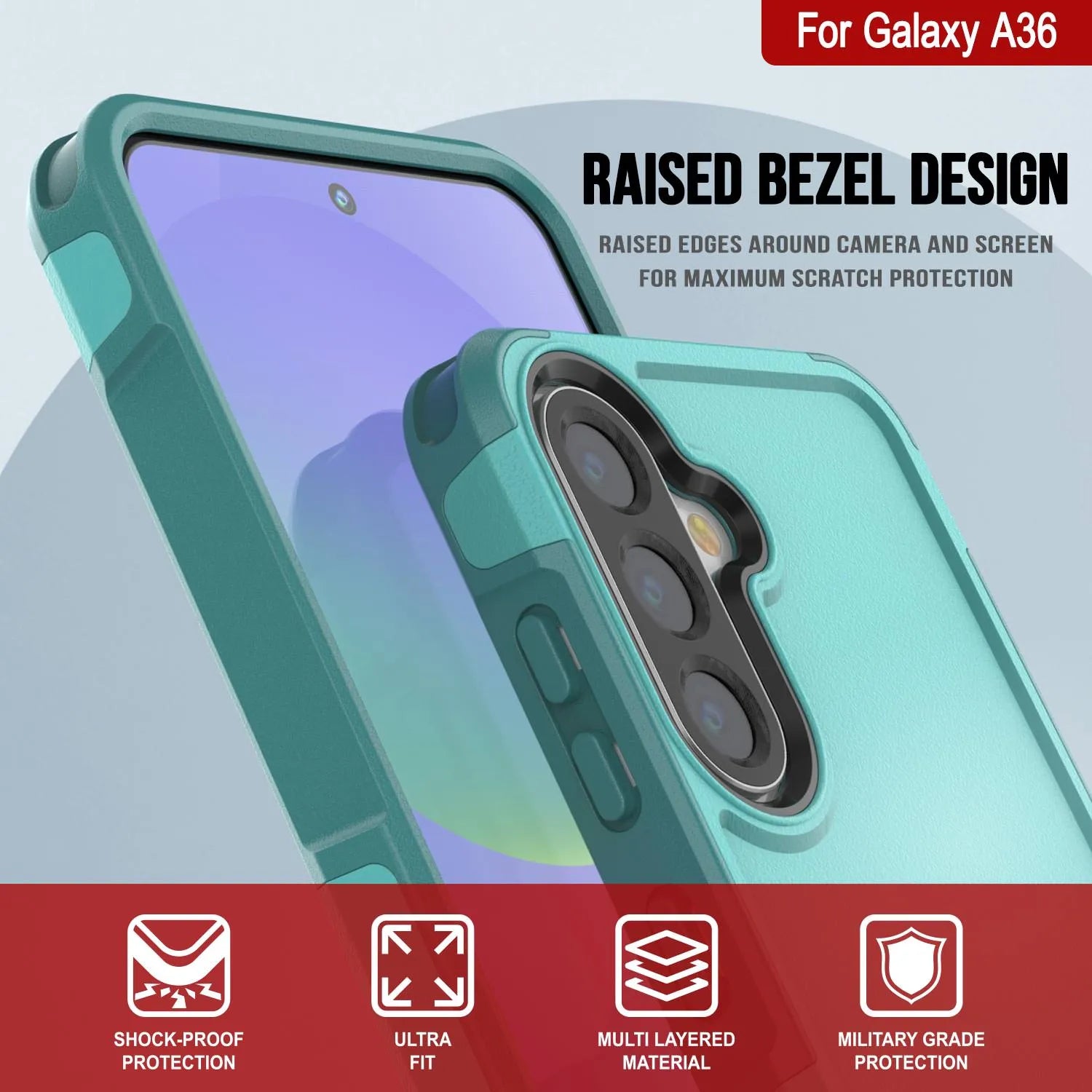 PunkCase Galaxy A36 Case, [Spartan 2.0 Series] Clear Rugged Heavy Duty Cover [Light Blue]