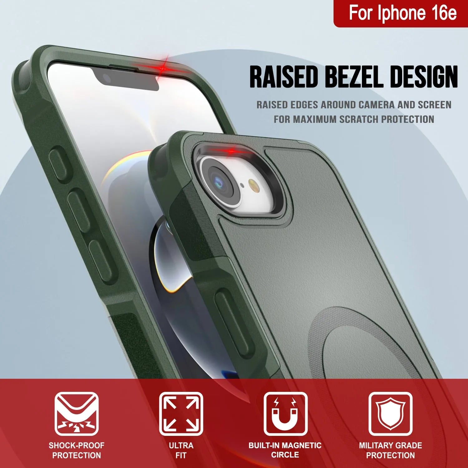 PunkCase iPhone 16e Case, [Spartan 2.0 Series] Clear Rugged Heavy Duty Cover W/Built in Screen Protector [dark green]