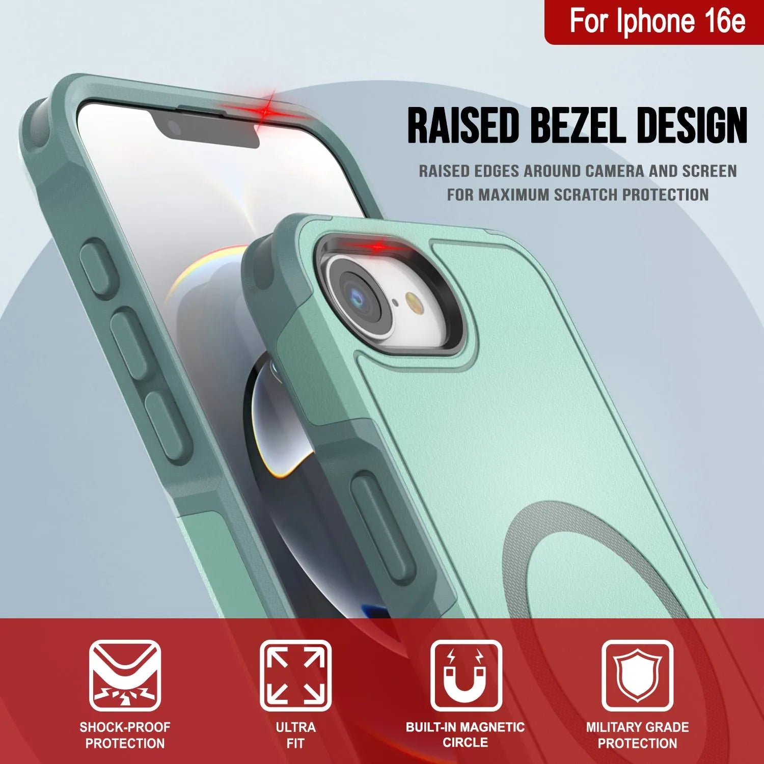 PunkCase iPhone 16e Case, [Spartan 2.0 Series] Clear Rugged Heavy Duty Cover W/Built in Screen Protector [teal]
