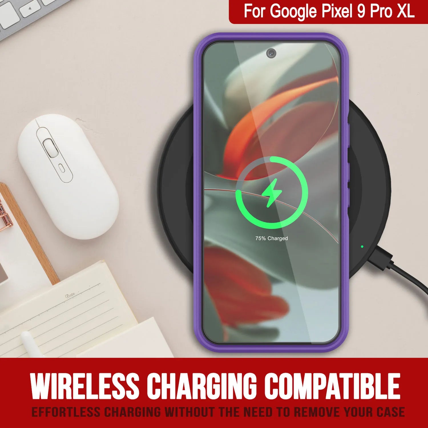 PunkCase Google Pixel 9 Pro XL Case, [Spartan 2.0 Series] Clear Rugged Heavy Duty Cover W/Built in Screen Protector [Purple]