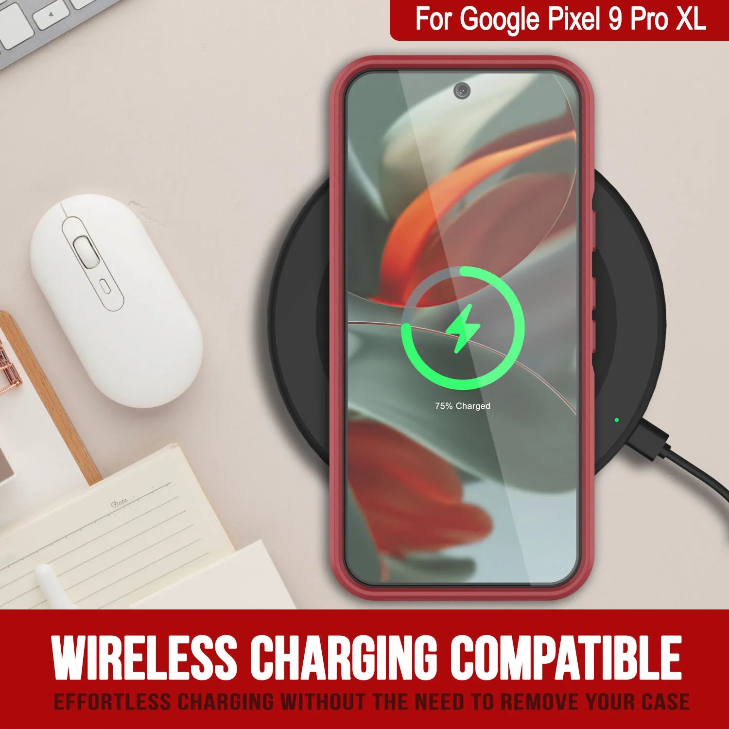 PunkCase Google Pixel 9 Pro XL Case, [Spartan 2.0 Series] Clear Rugged Heavy Duty Cover W/Built in Screen Protector [Red]
