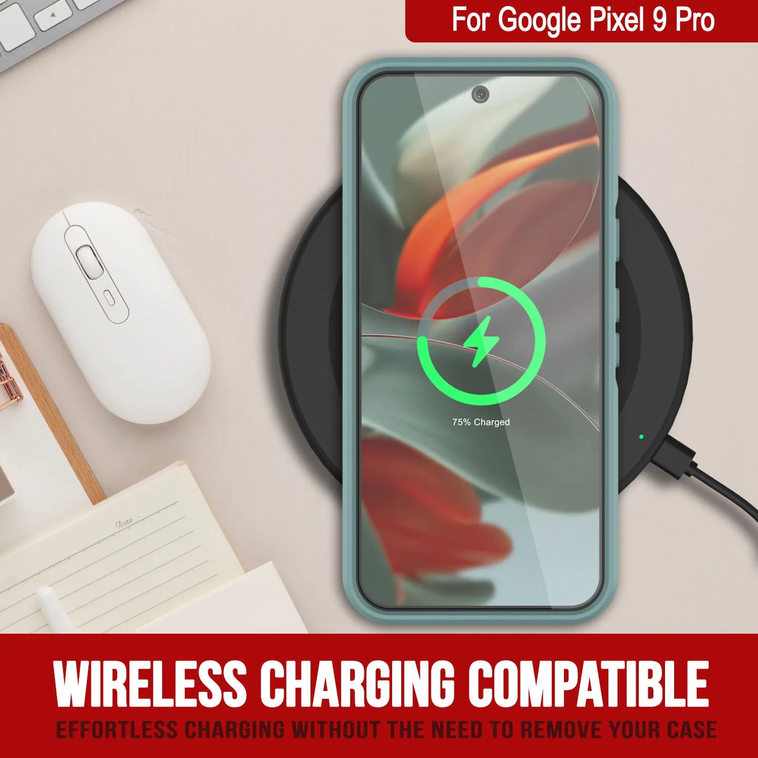 PunkCase Google Pixel 9 Pro Case, [Spartan 2.0 Series] Clear Rugged Heavy Duty Cover W/Built in Screen Protector [Teal]